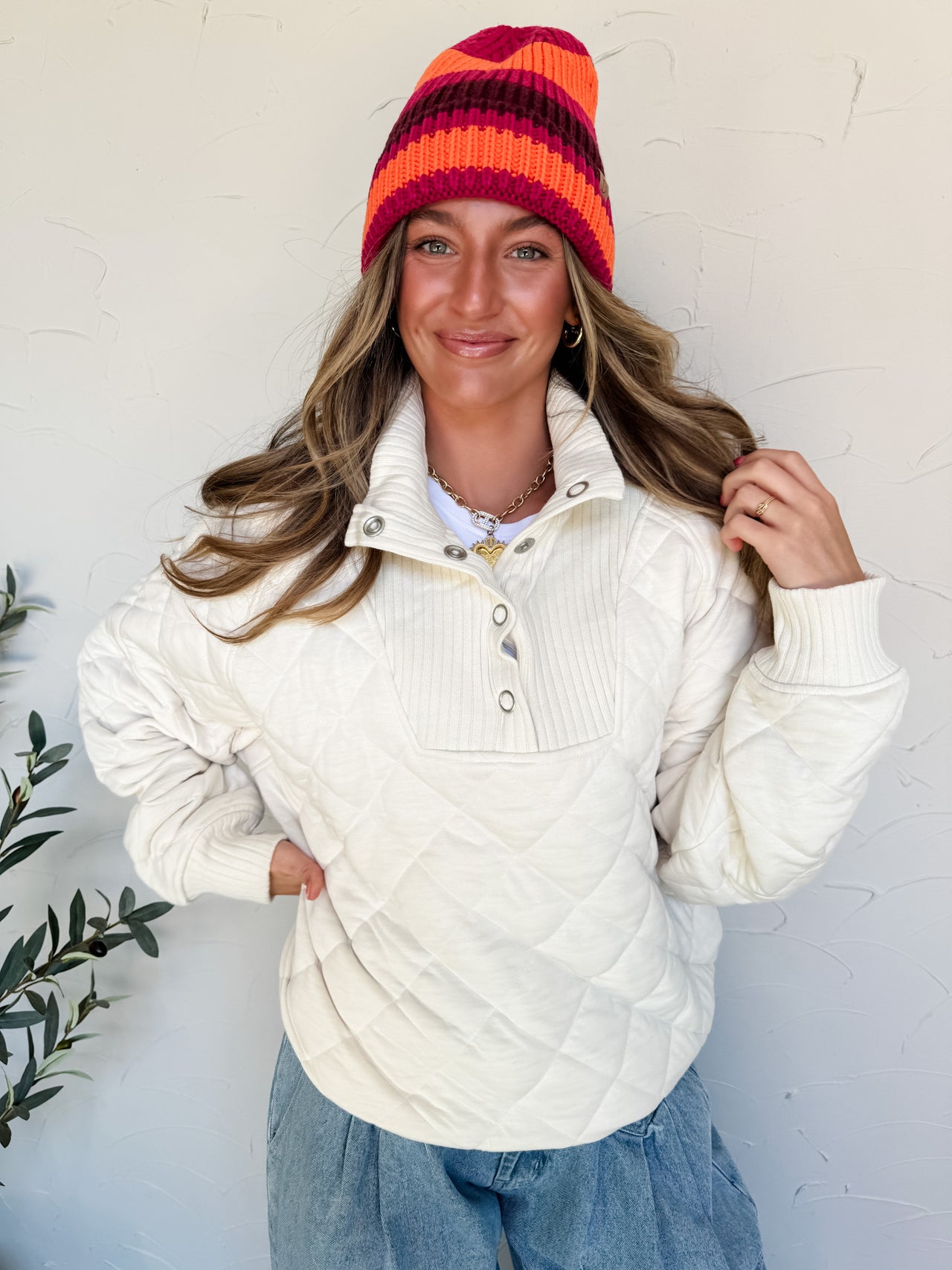 Long Days Ahead Quilted Pullover- Bone