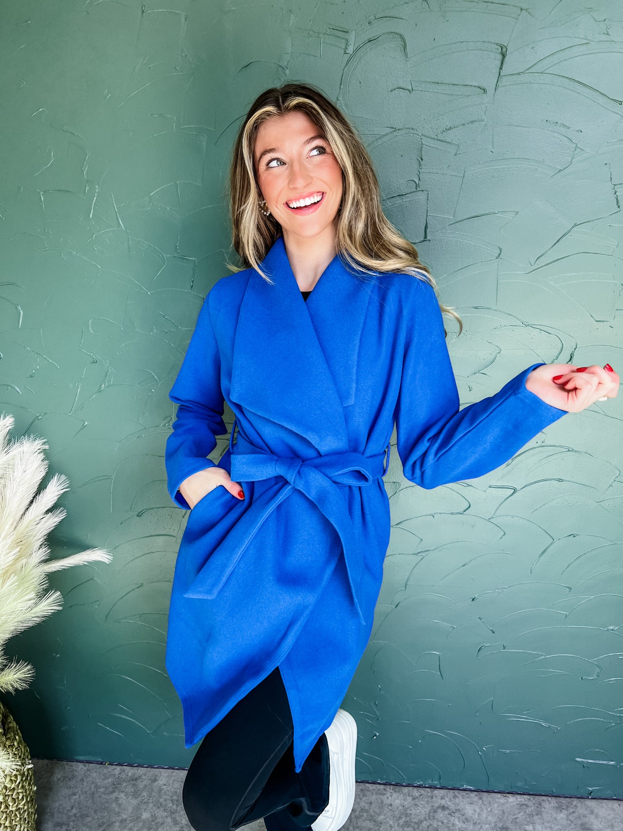 Warm Hugs Front Wrap Coat- Cobalt Blue