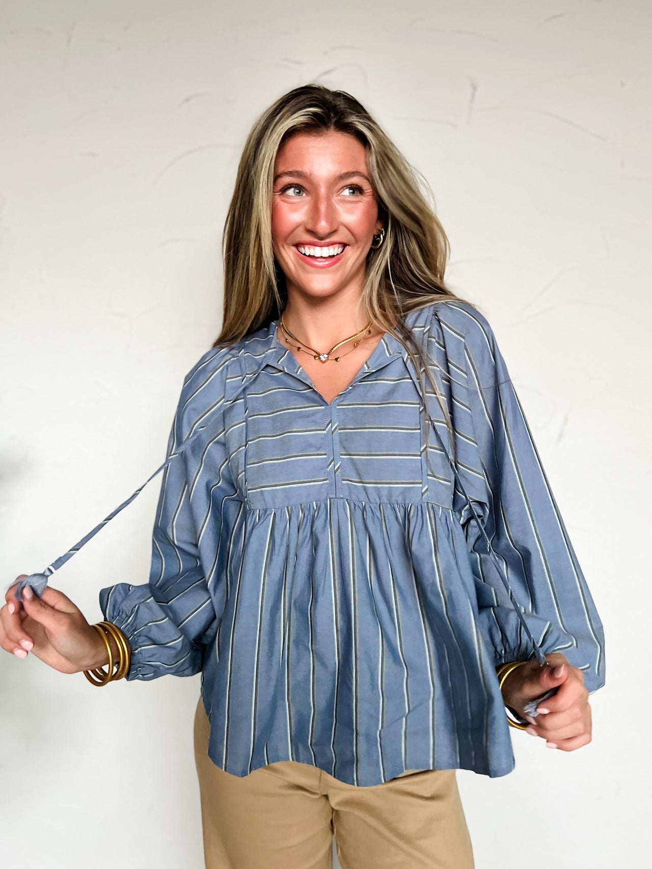 Easy To Love V Neck Babydoll Top- Denim