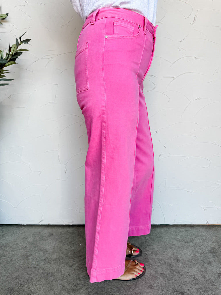 Prettiest Wish High Rise Wide Leg Jeans- Rose Tint