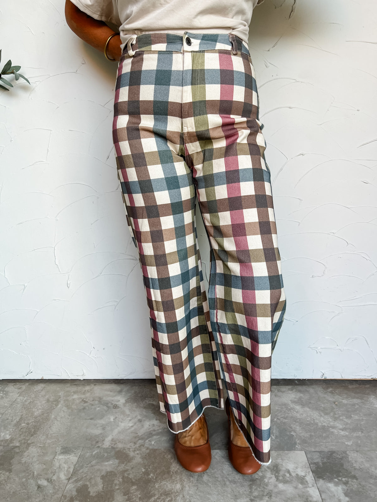 Main Character Gingham Wide Leg Jean