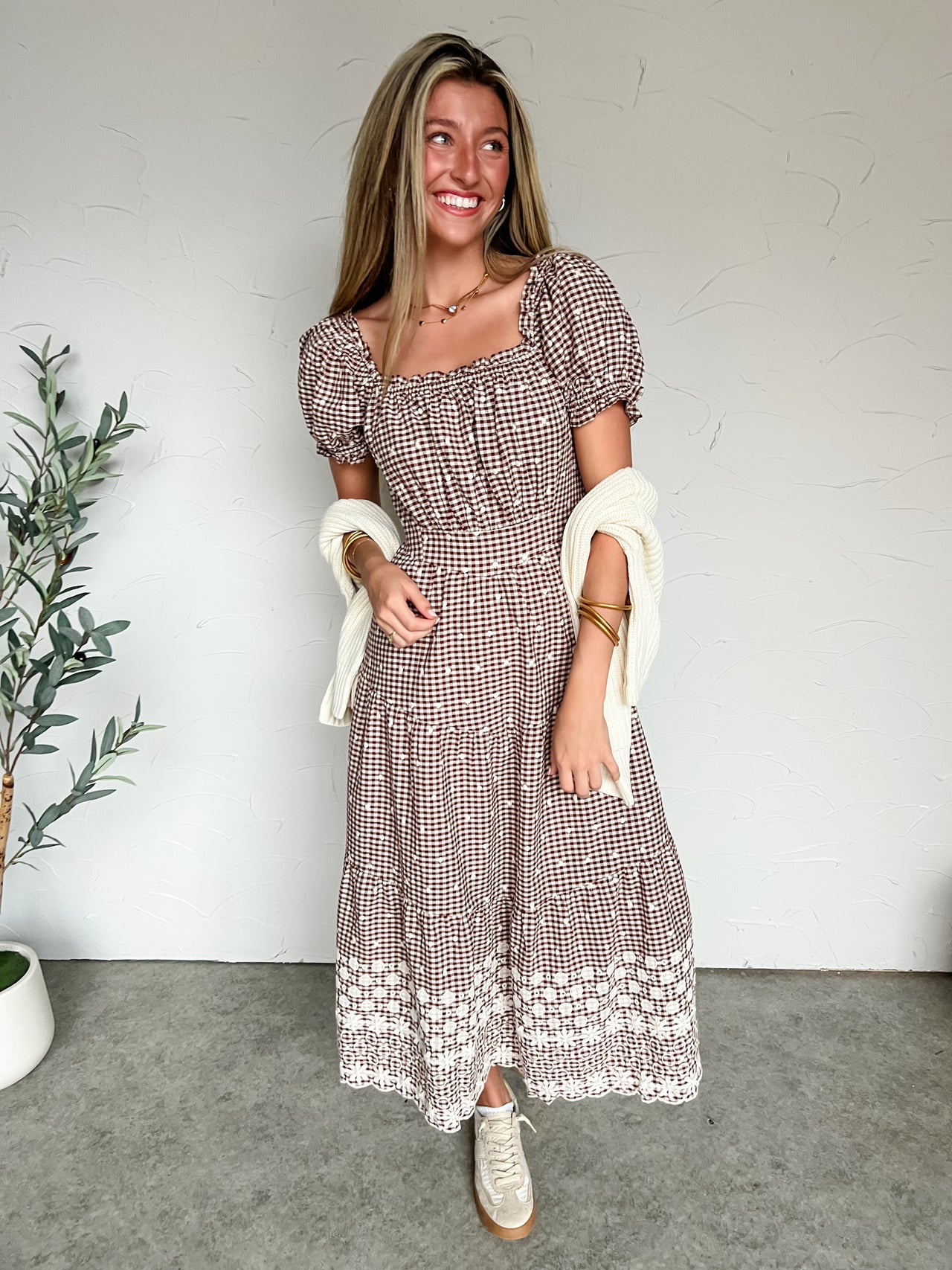 Don't Blink Gingham Puff Sleeve Midi Dress