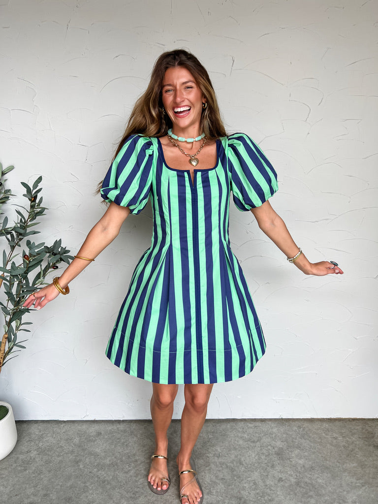 Join You Later Striped Navy Romper