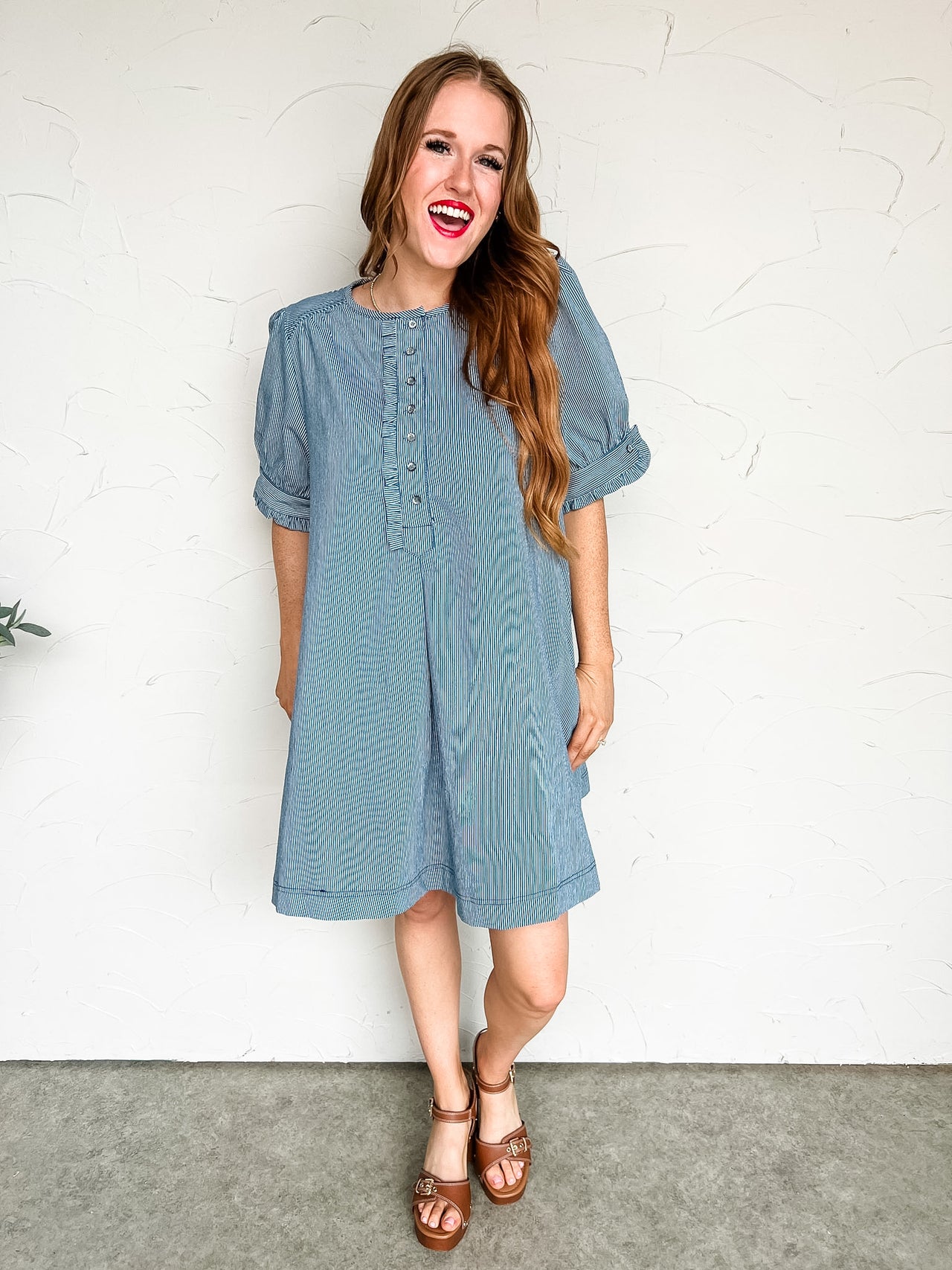 Make Your Life Easy Striped Denim Dress- Medium Wash