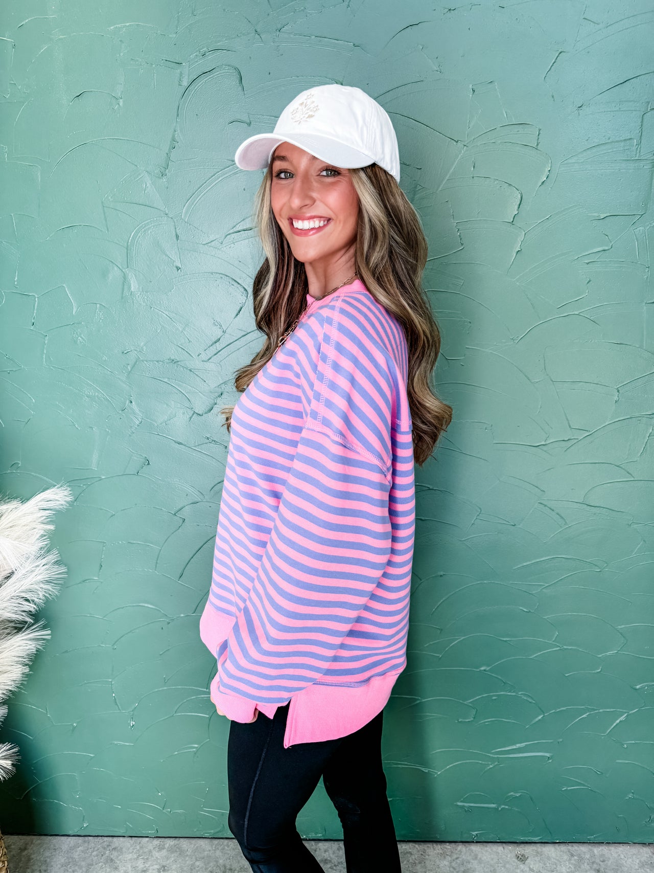 Safe To Say Stripe Oversized Top- Pink/Purple