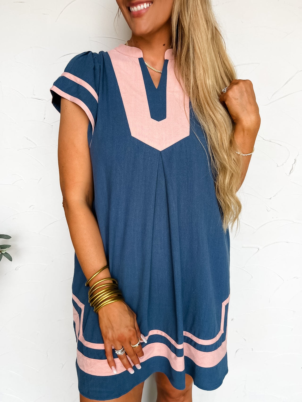 What A Treat Linen Contrast Trim Dress