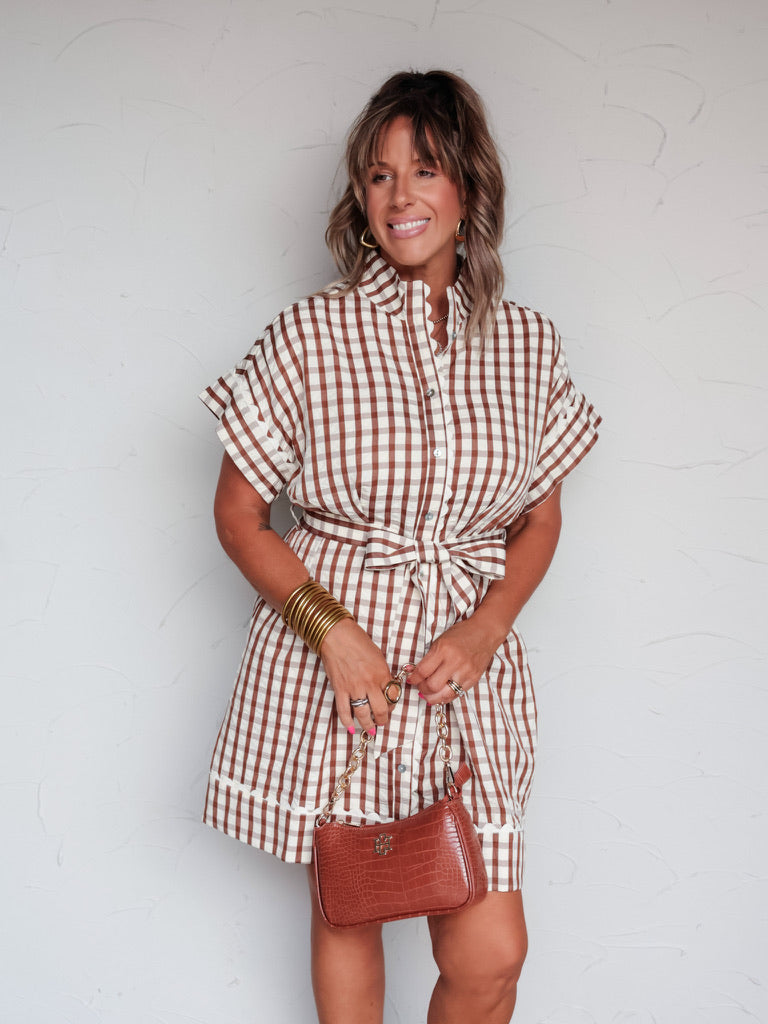 Fall Is Near Gingham Scallop Trim Dress
