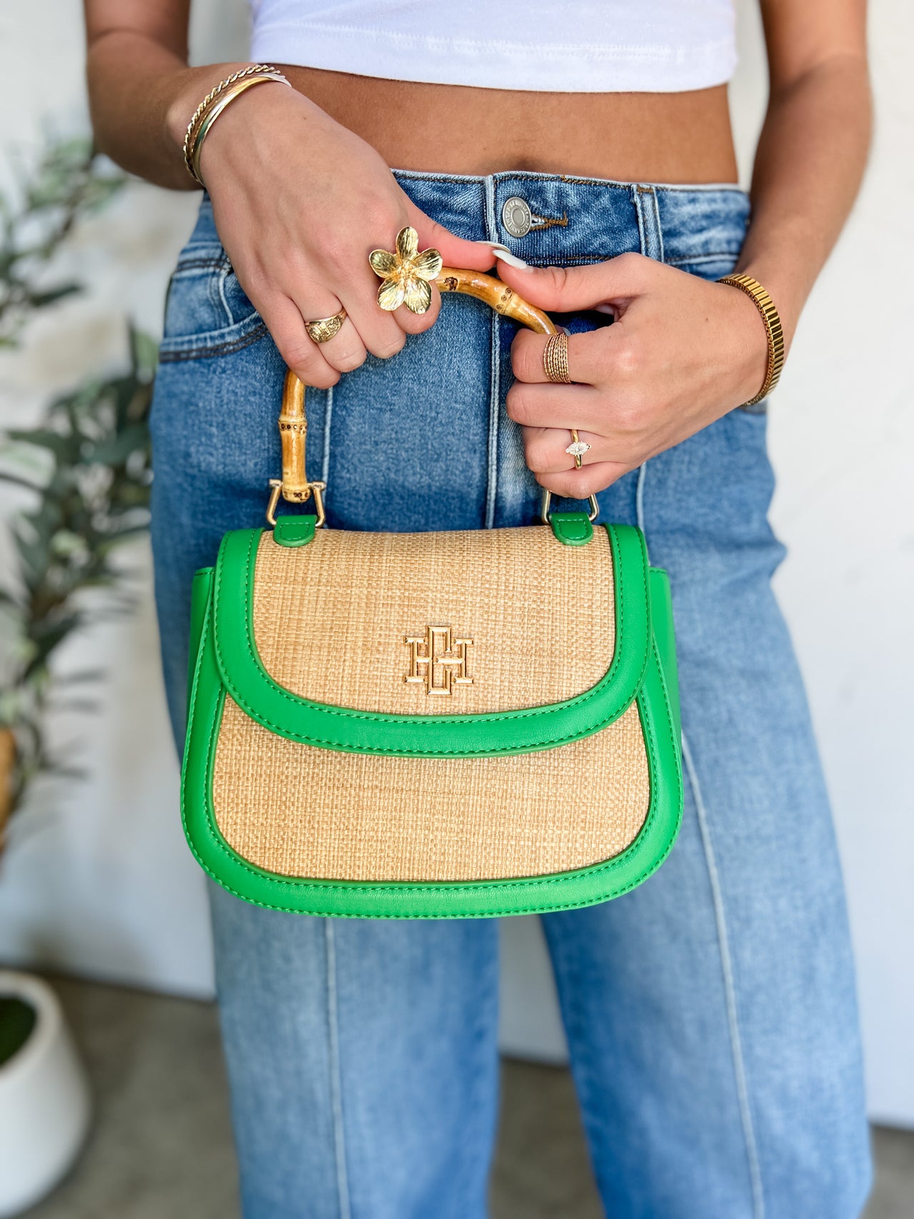 {CH} Jessica Handbag Natural Kelly Green