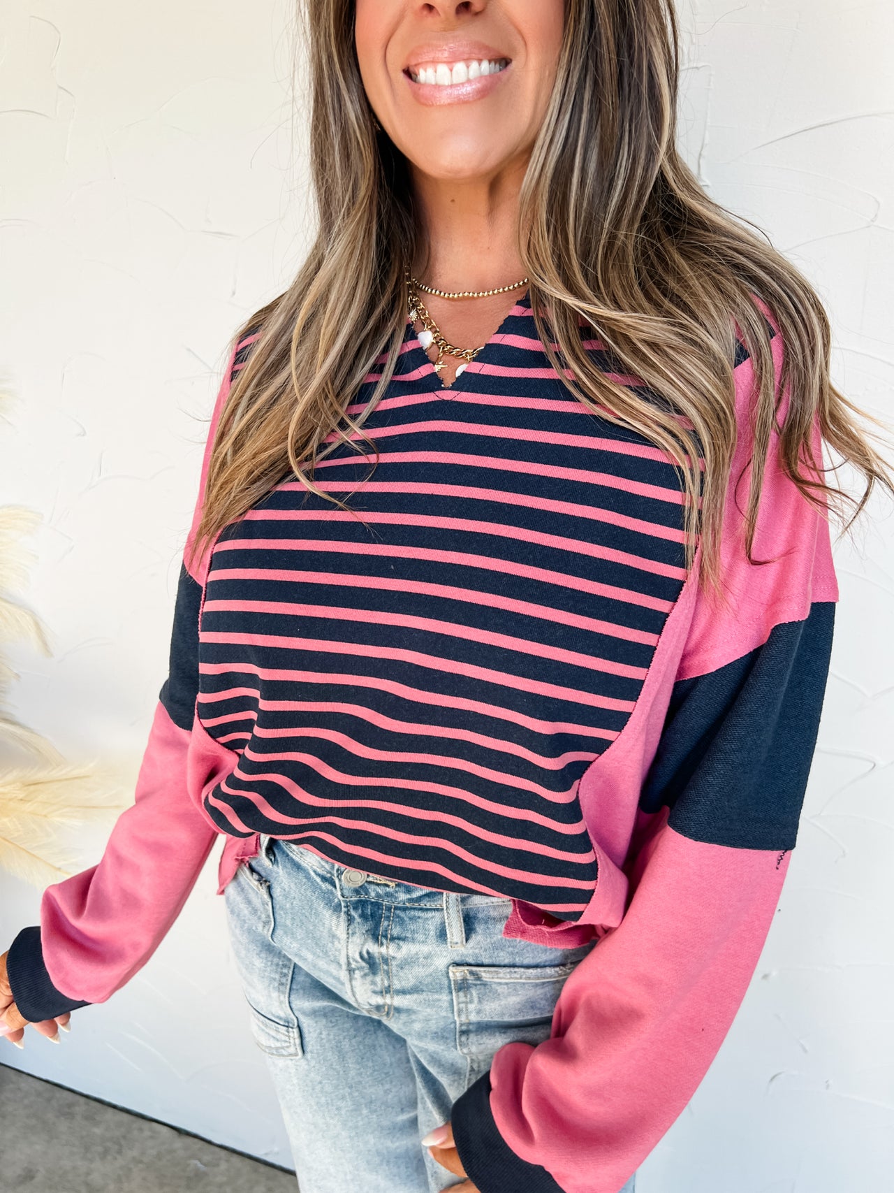 Sweet Serenity Striped Color Block Oversized Top