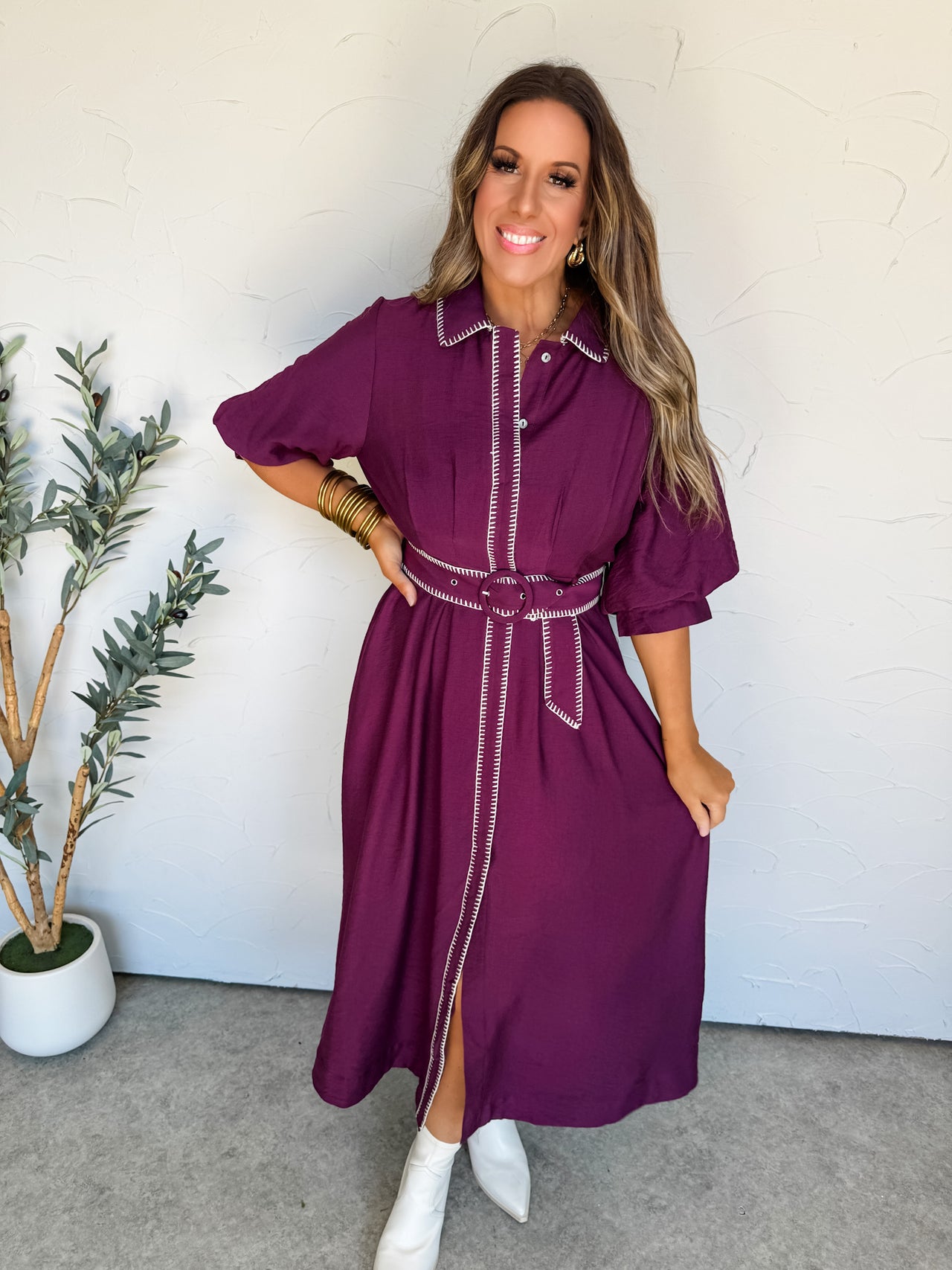 Looking Forward To It Stitch Trim Midi Dress