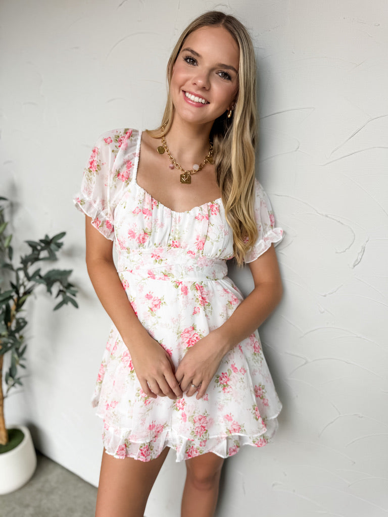 Celebrate The Moment Floral Mini Dress- Ivory