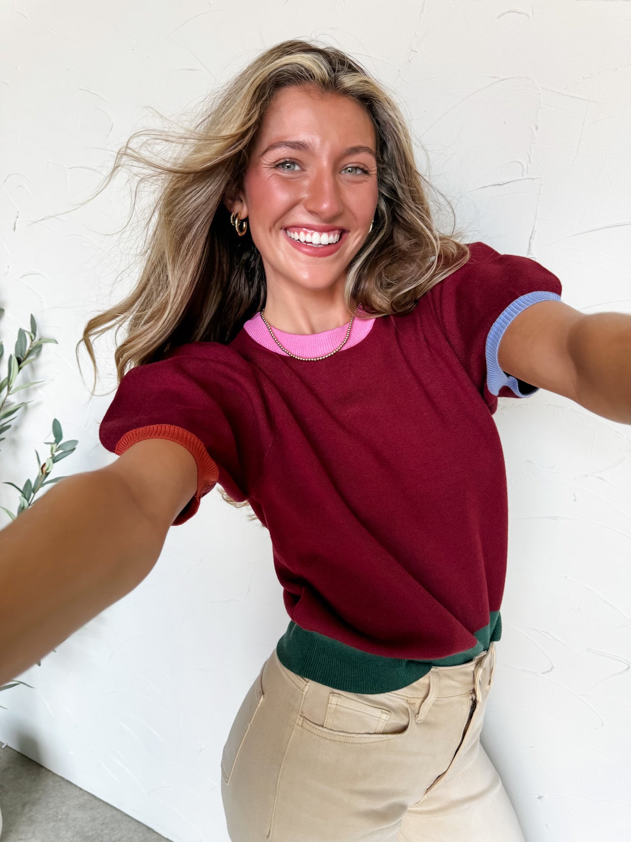 Give Me A Choice Multi Accent Puff Sleeve Top- Burgundy