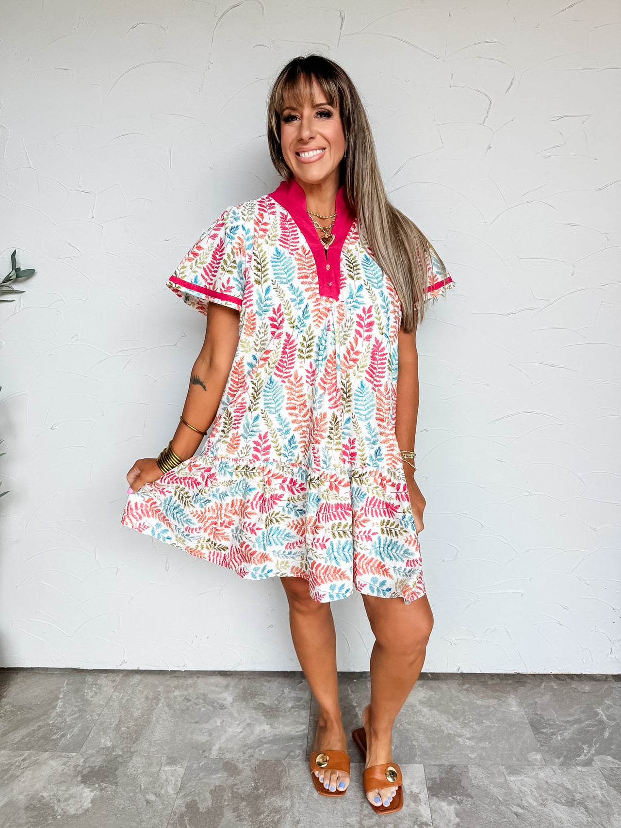 Make Bold Moves Flare V Neck Dress- Pink