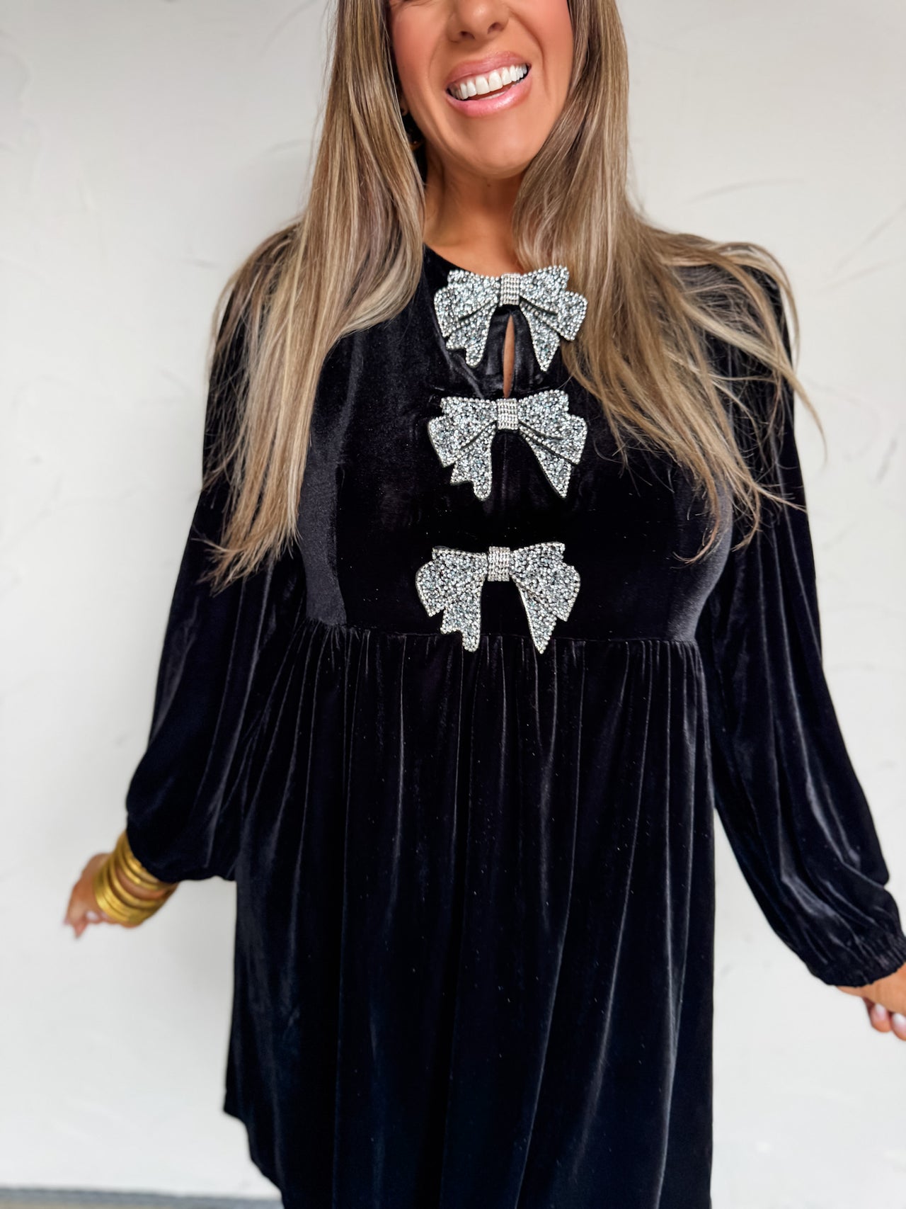 Every Girls Dream Bow Velvet Dress- Black