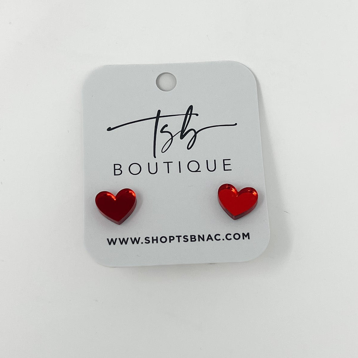 Red Mirror Heart Studs