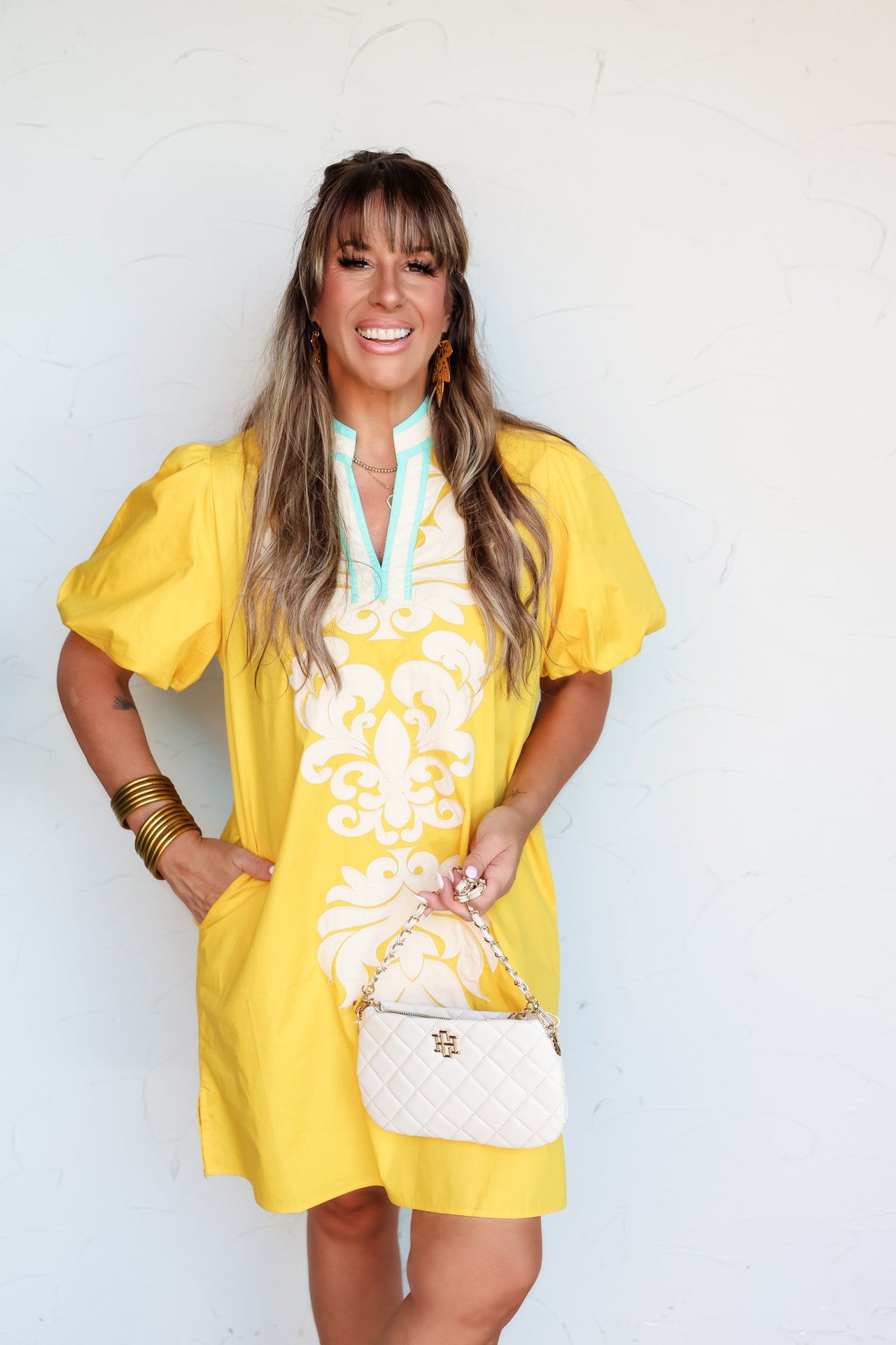 Keep The Magic Baroque Appliqué Puff Sleeve Dress