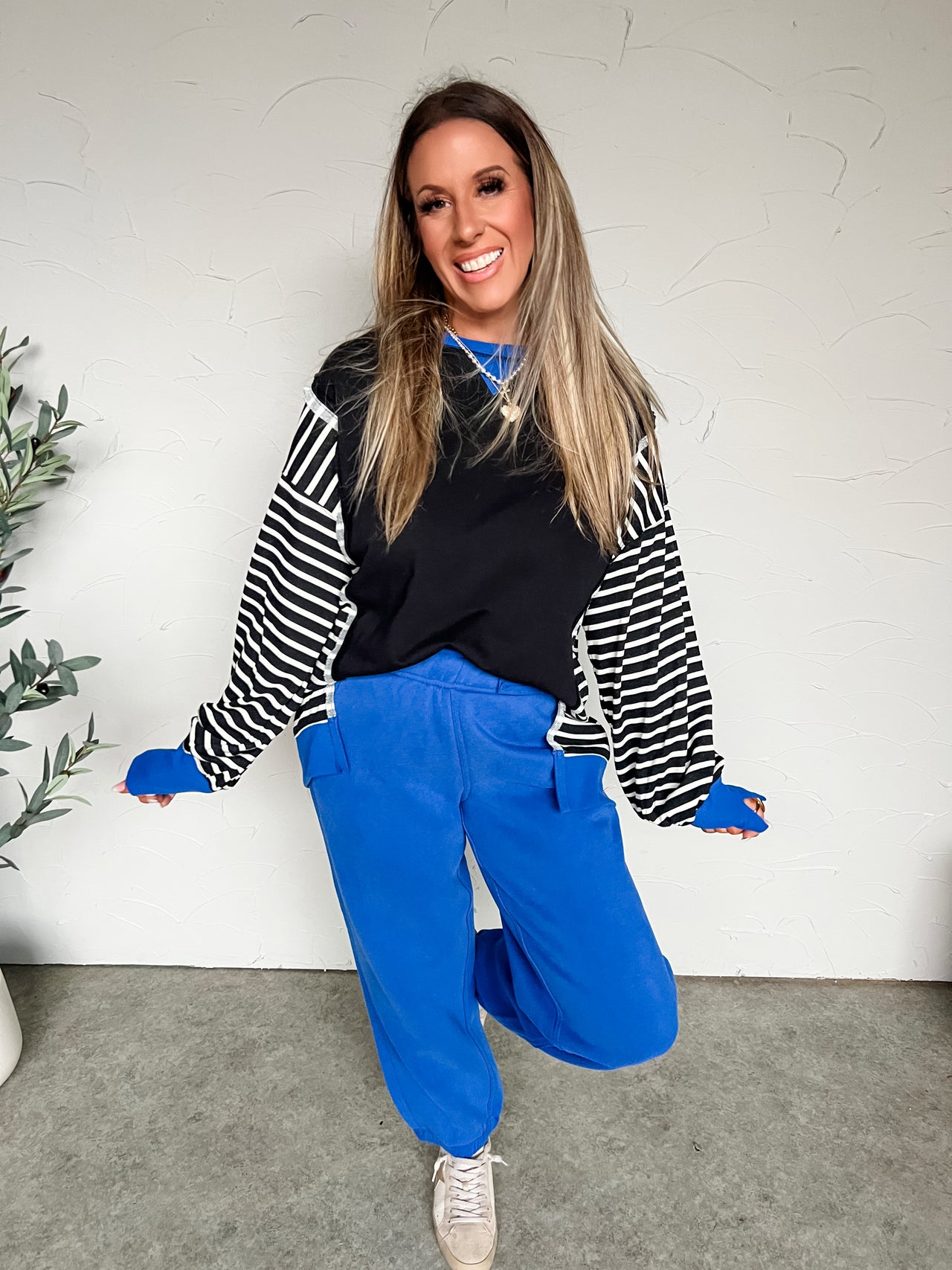 In No Hurry Oversized Striped Casual Knit Top- Black