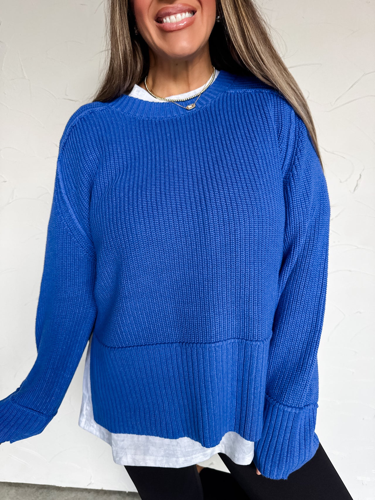Knit Expressions Long Sleeve Top- Cobalt