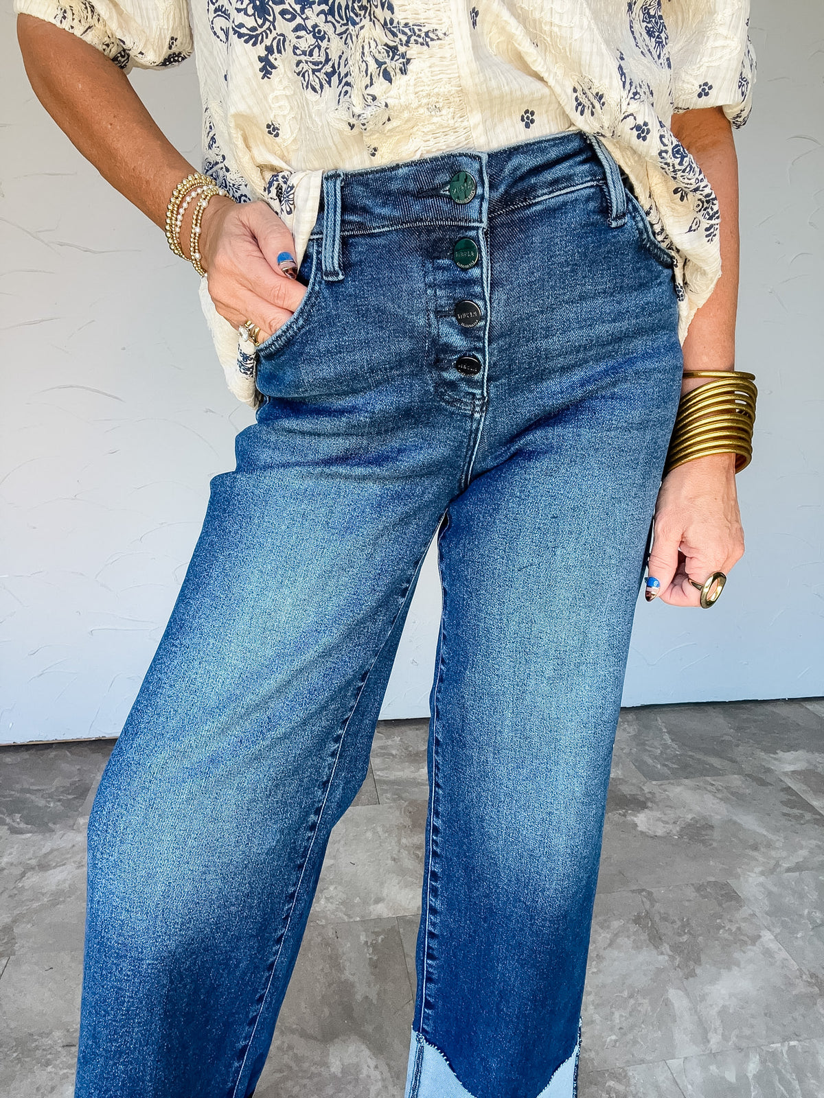 Simply Charming Slouchy Wide Leg Cuffed Hem Jeans- Dark