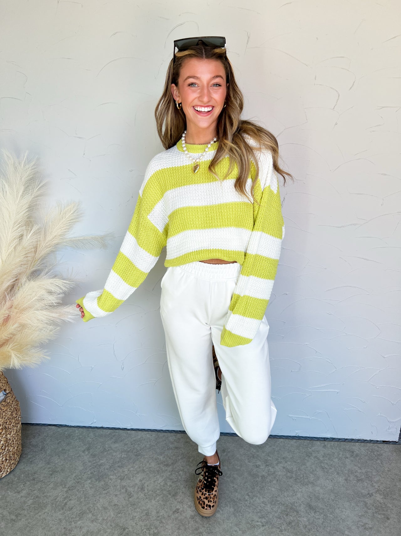 Finding My Way Striped Knit Sweater- Ivory/Lime