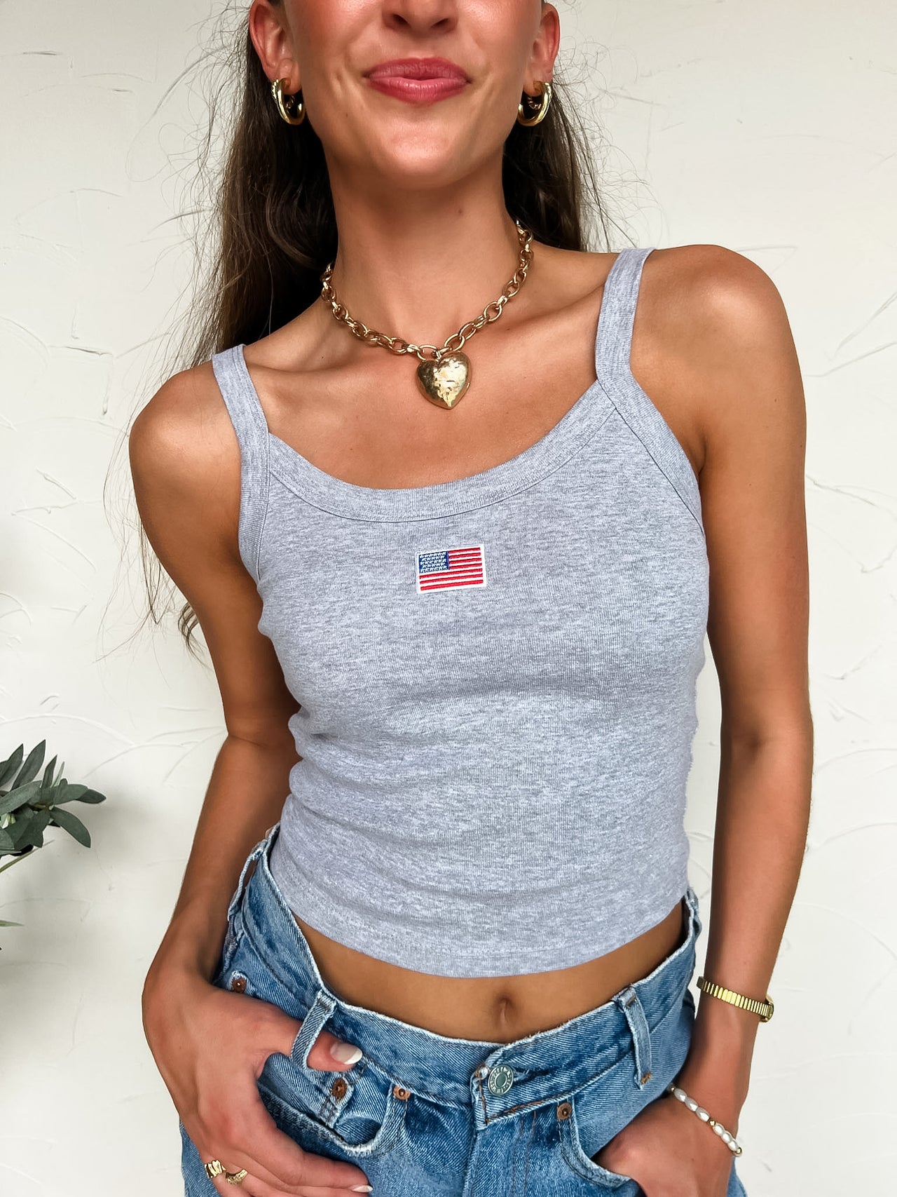 USA Flag Patch Tank- Grey