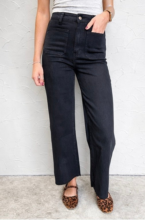 Never Give Up Wide Leg Black Denim Pants