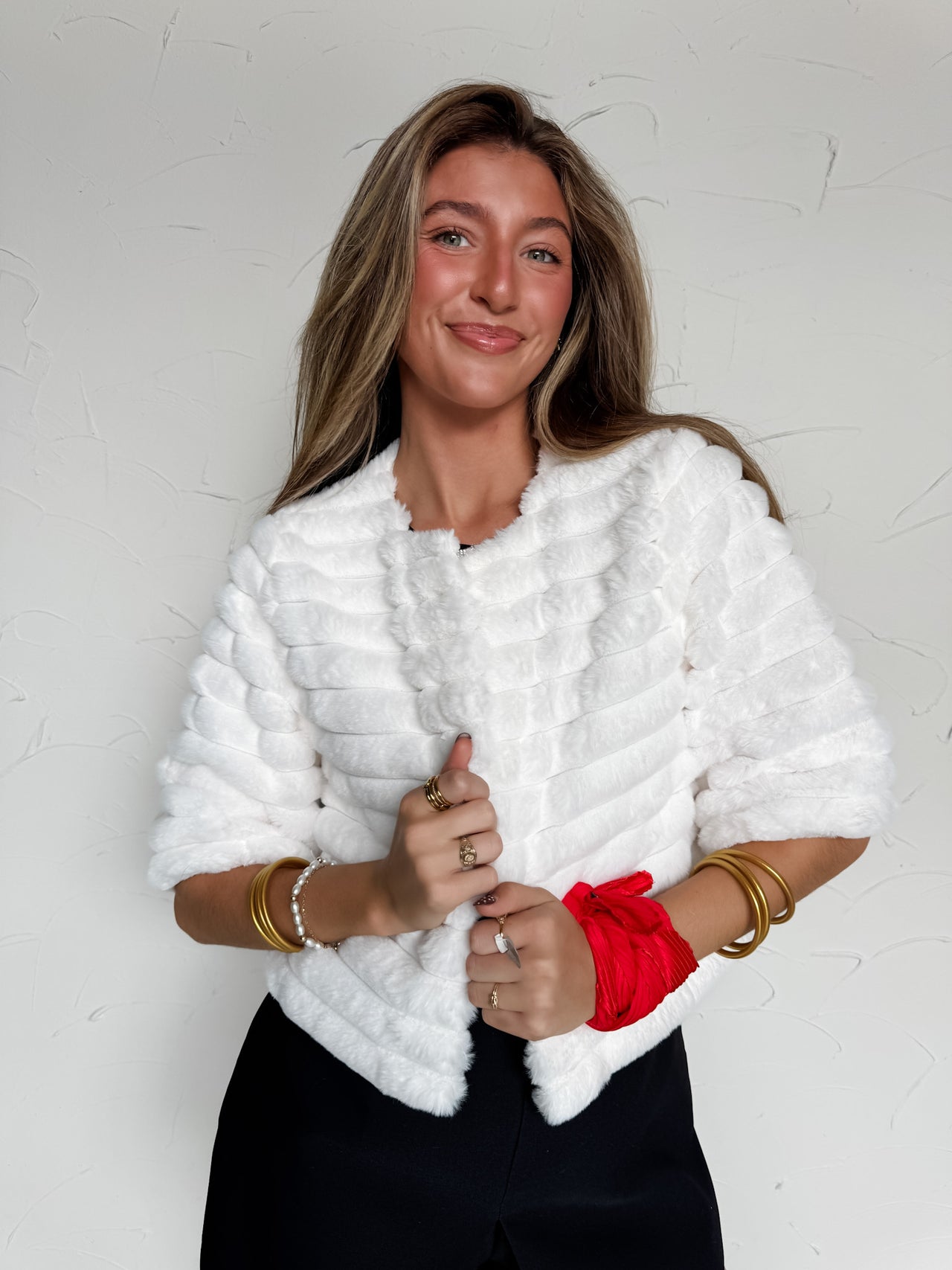 Give It A Try Faux Fur Crop Jacket- Off White