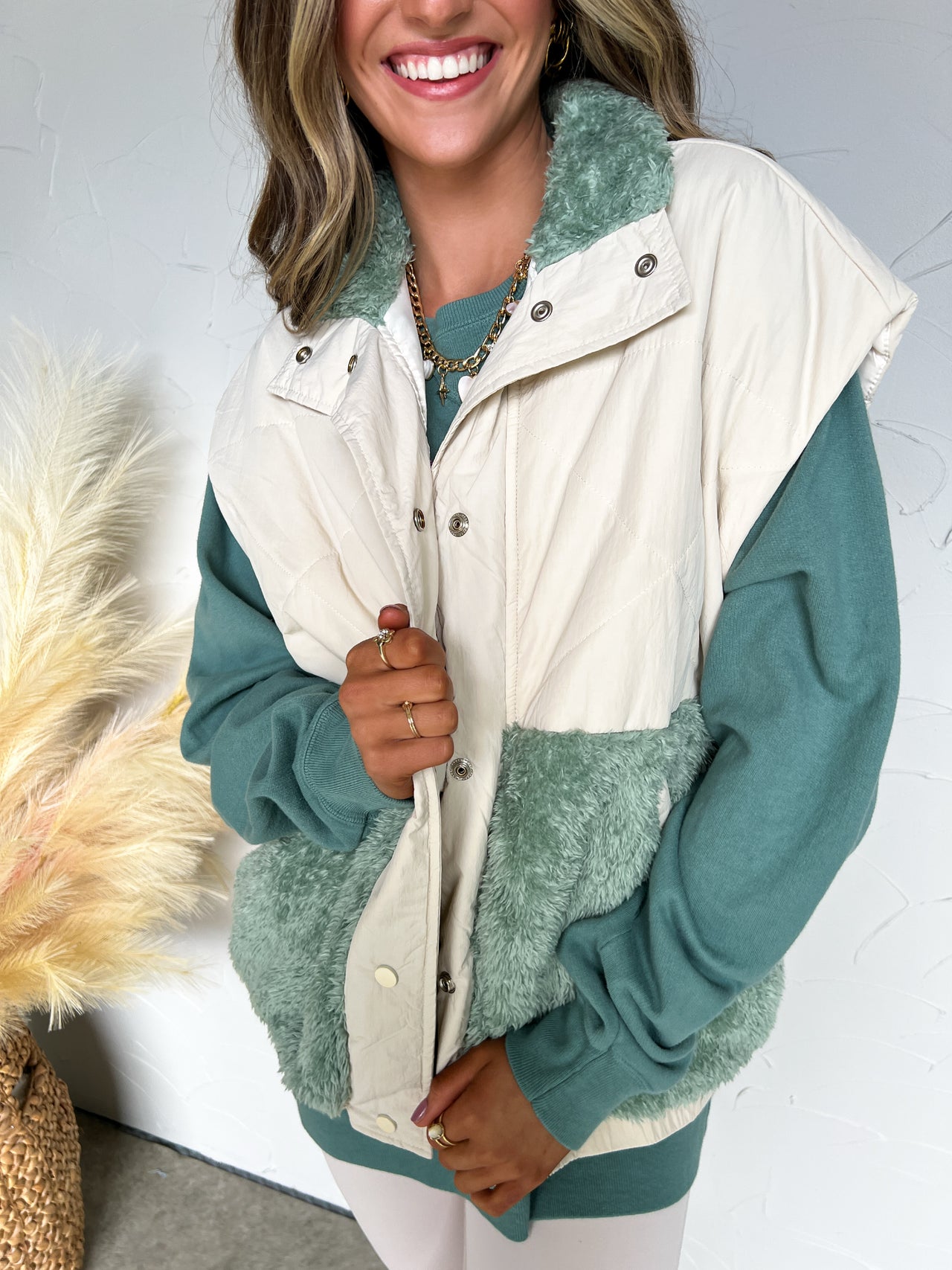 Cute As A Button Oversized Puffer Vest