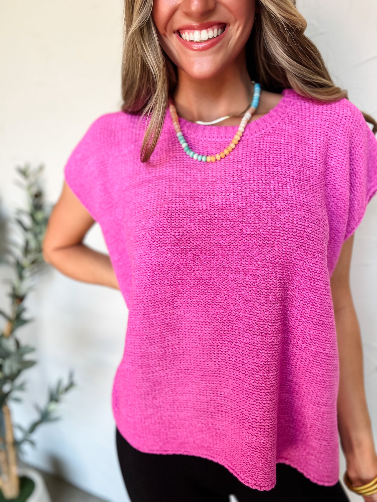 Much To Do Oversized Cutoff Sleeve Knit Top- Bright Mauve