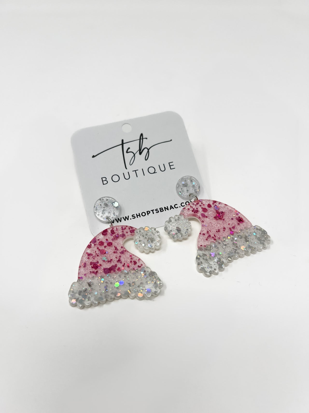 Alena Pink Christmas Hat Earrings