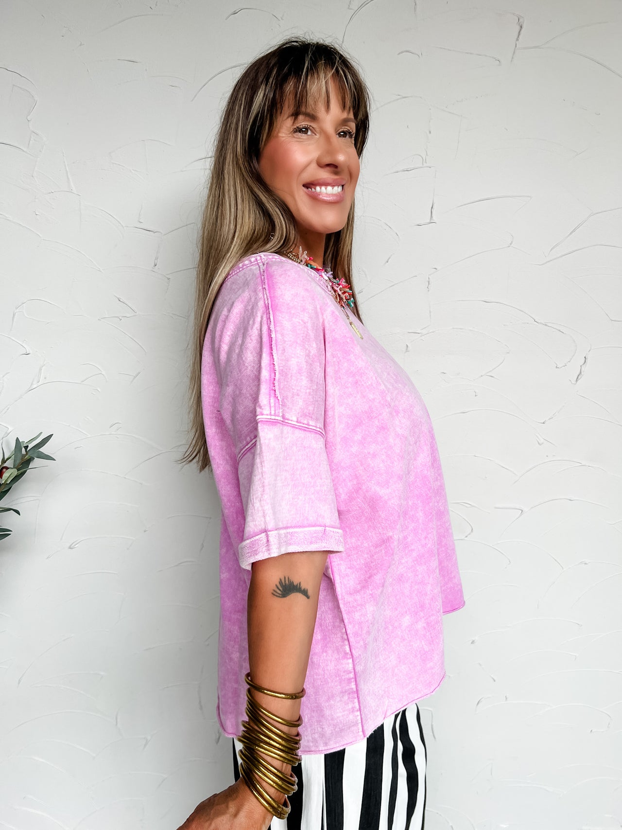 All In Day Bright Mauve Round Neck Top