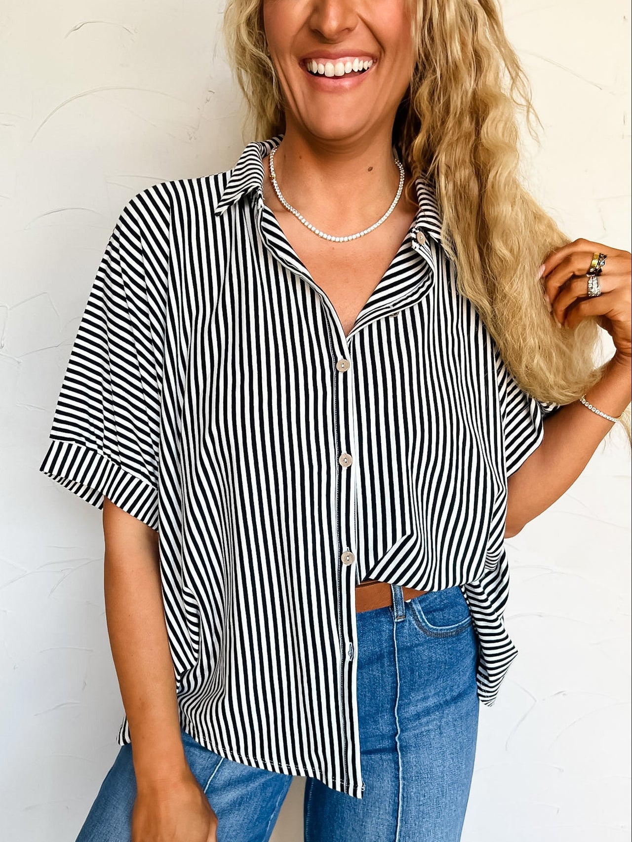 Chance It Together Oversized Stripe Shirt- Black