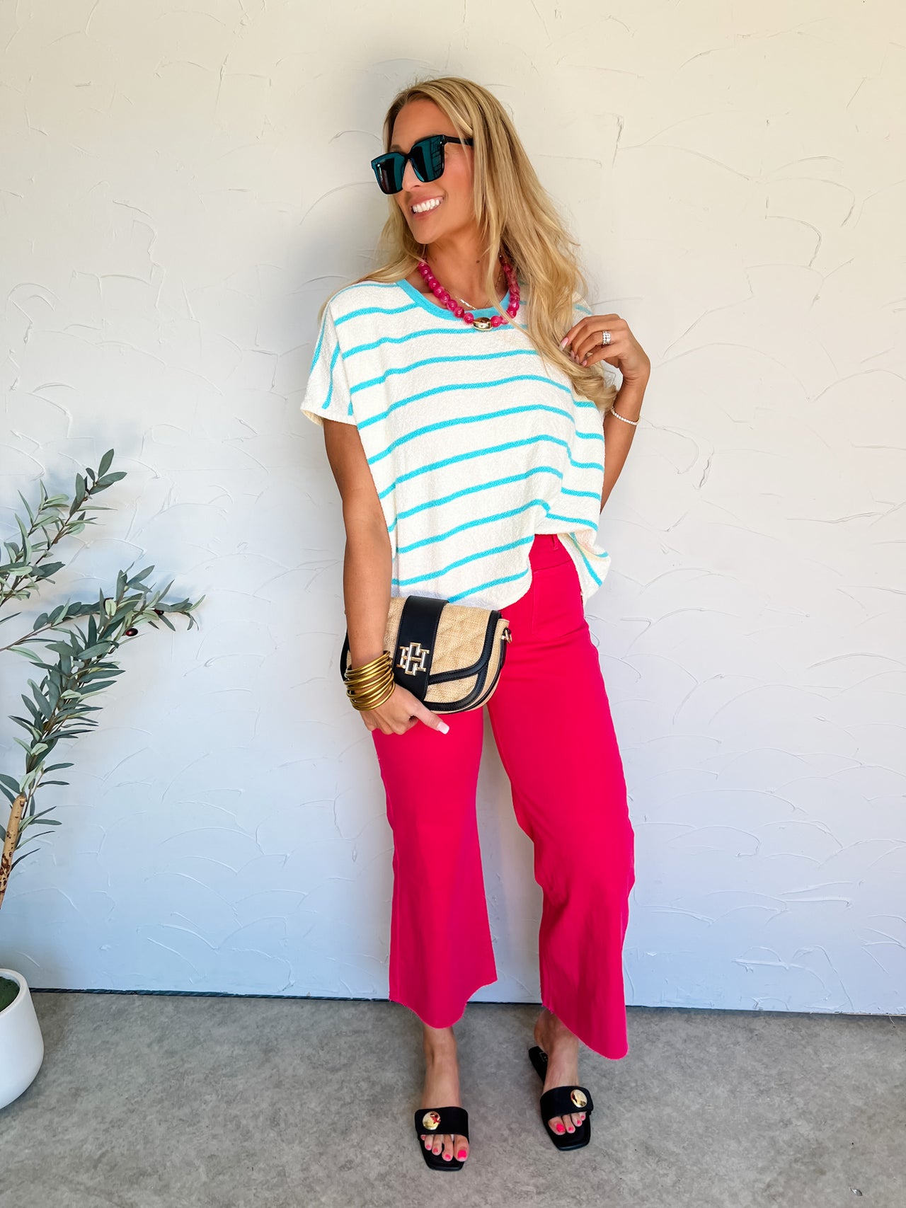 A Good Sign Striped Oversized Sweater- Mint