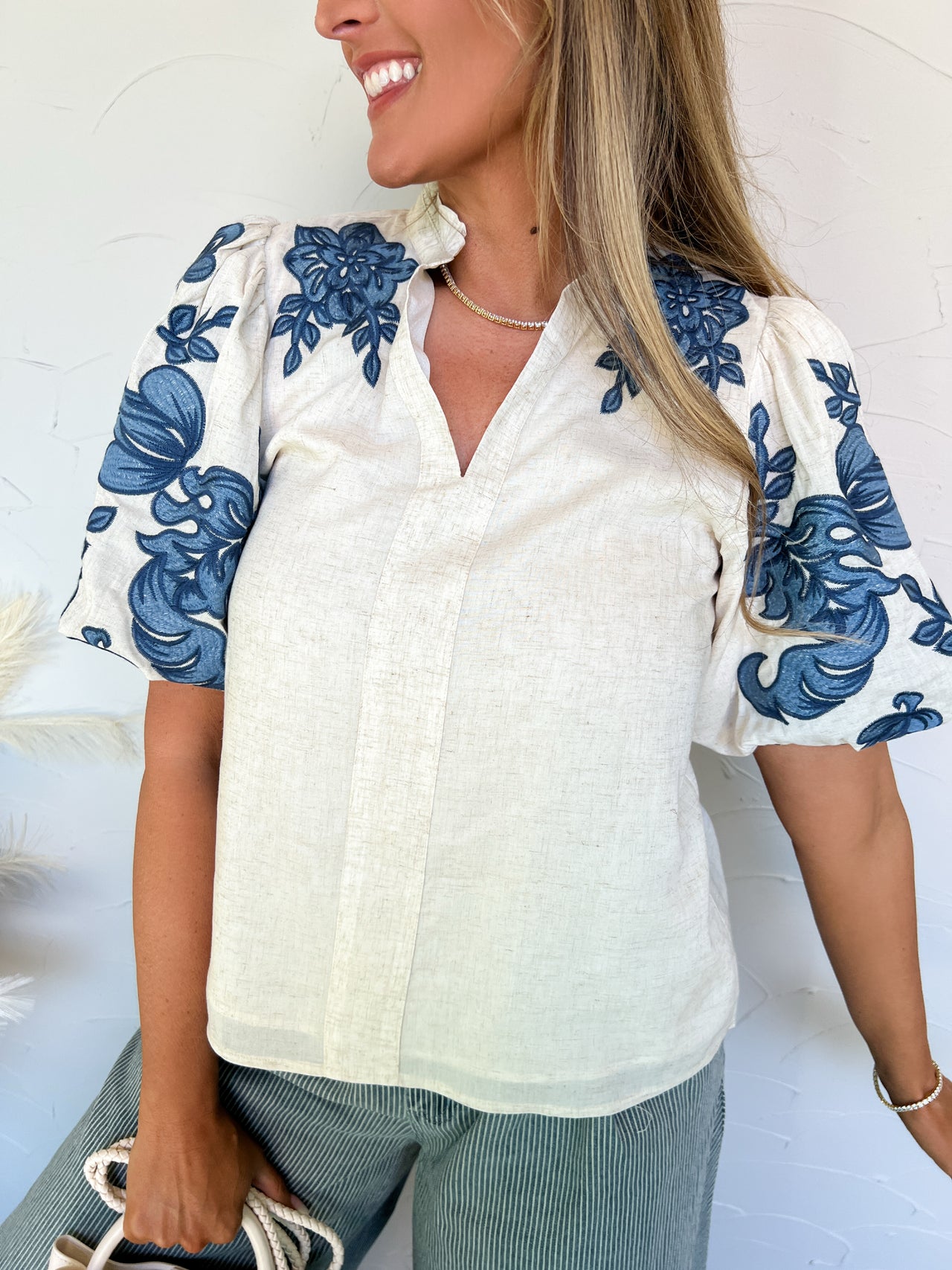 First Blooms Embroidered Puff Sleeve Top