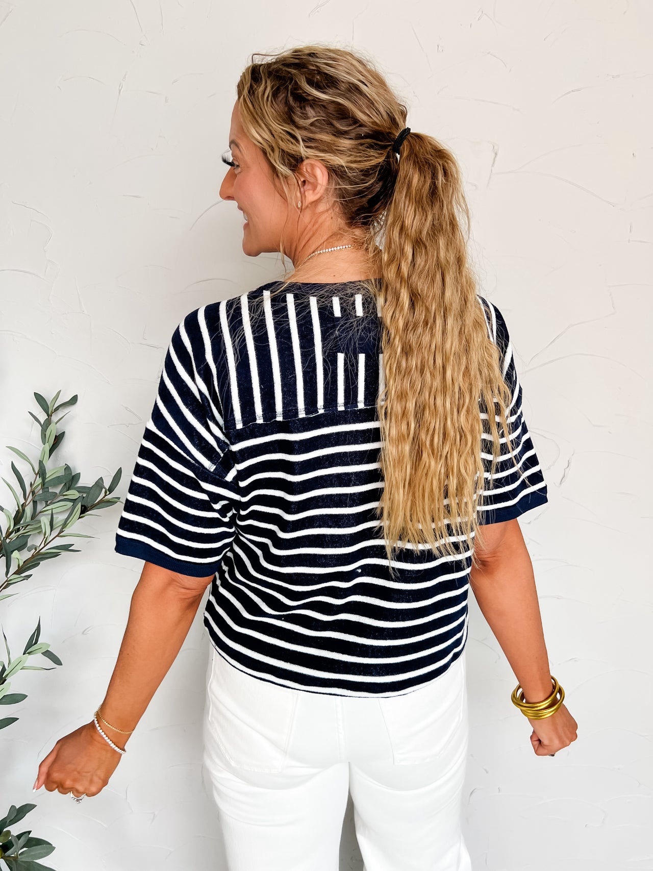 On The Other Side Oversized Stripe Top- Navy/White
