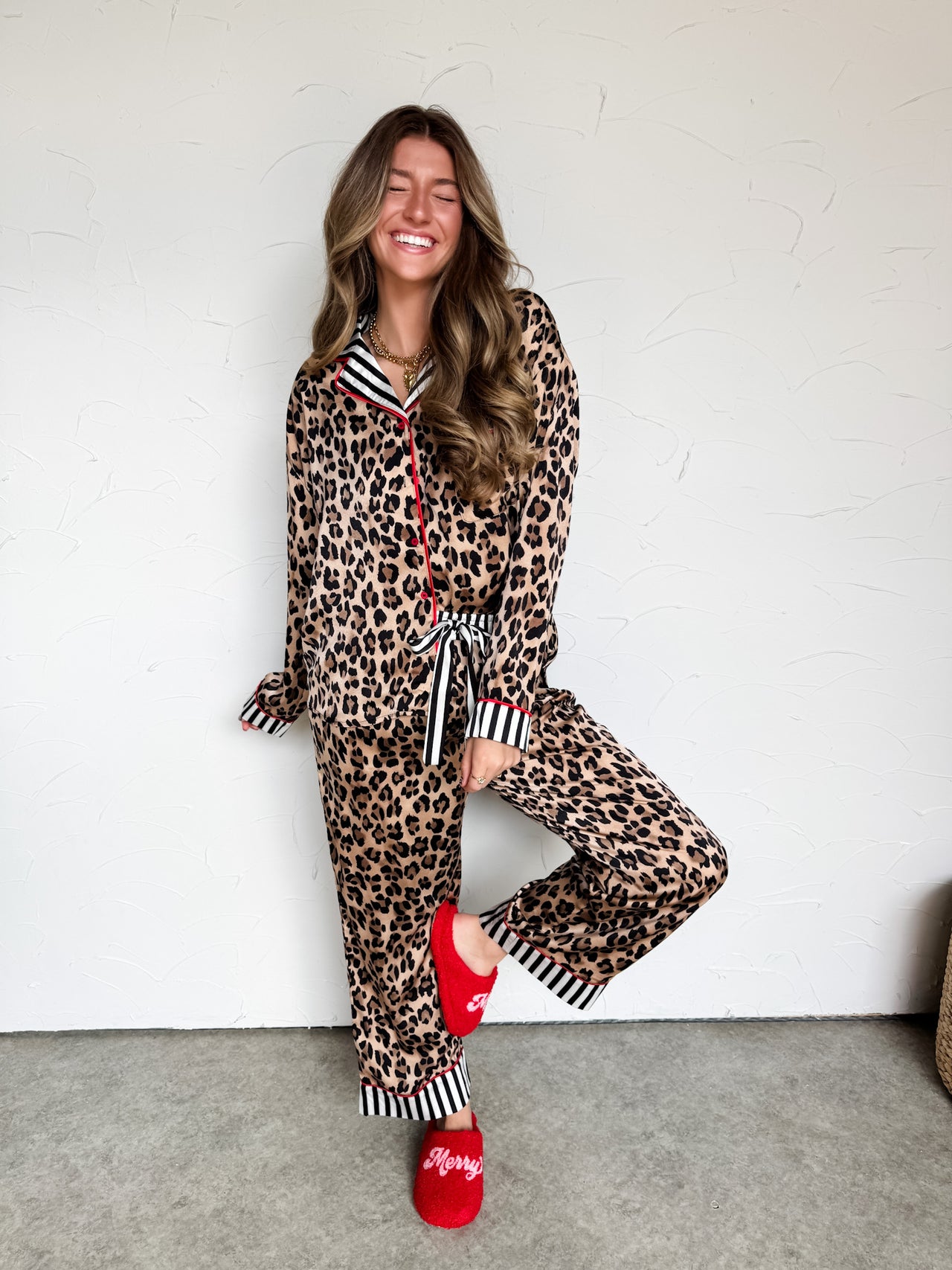 Waiting For A Sign Leopard Satin Pajama Set