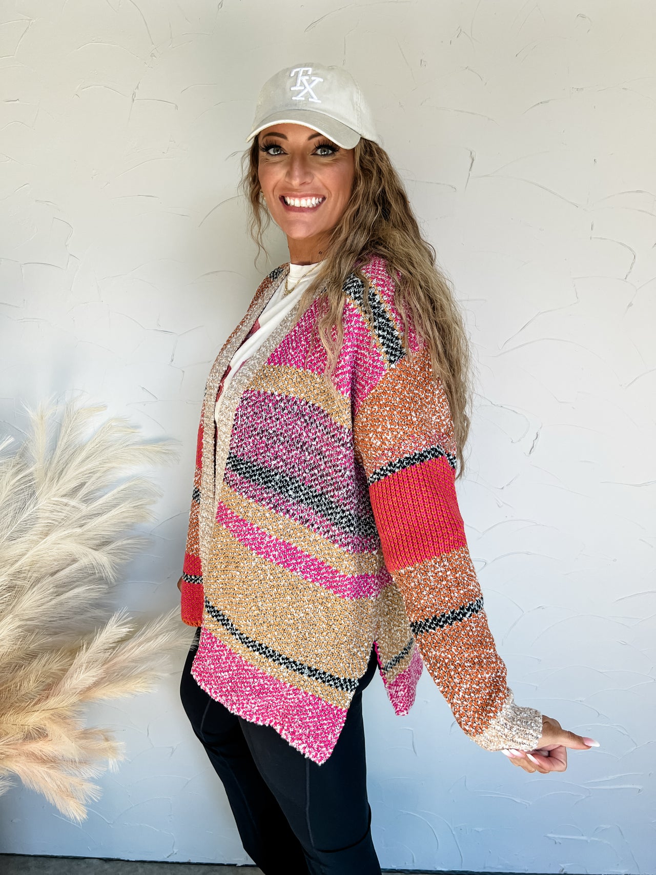 A Crisp Afternoon Color Block Cardigan- Fuchsia/Mustard