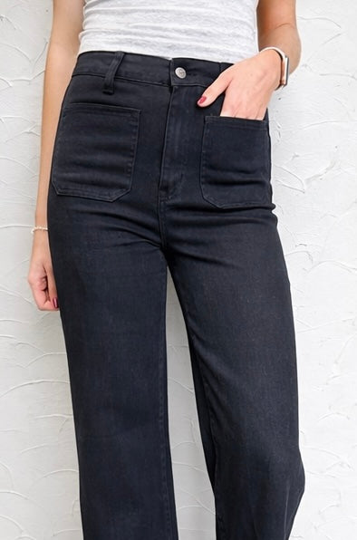Never Give Up Wide Leg Black Denim Pants