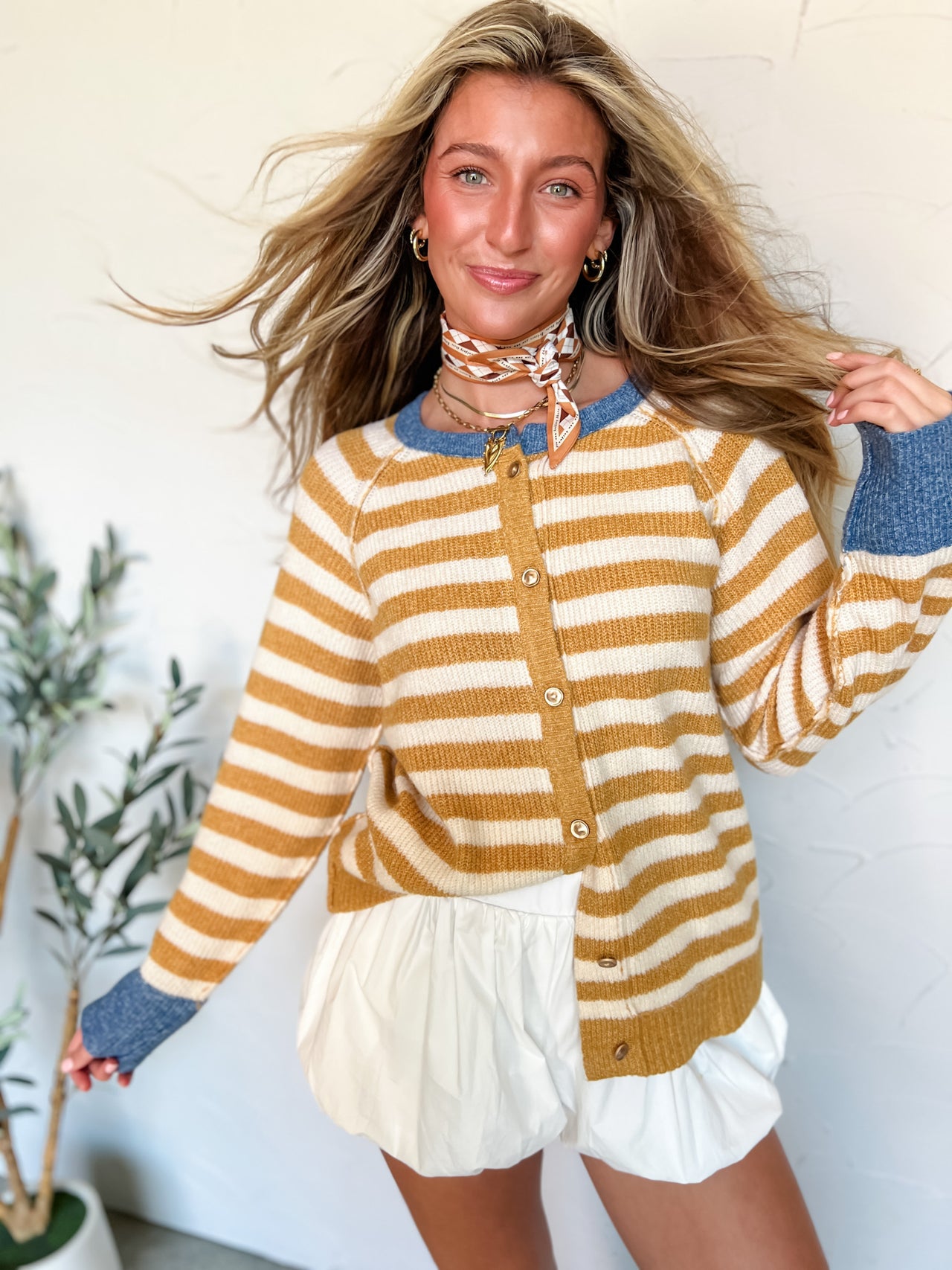 One To Remember Contrast Rib Sweater Cardigan- Misty Marigold