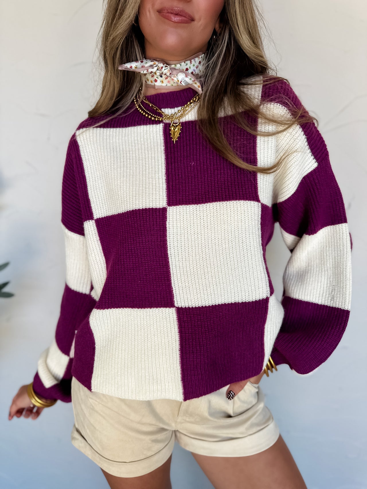 Too Good To Miss Oversized Checkered Pullover