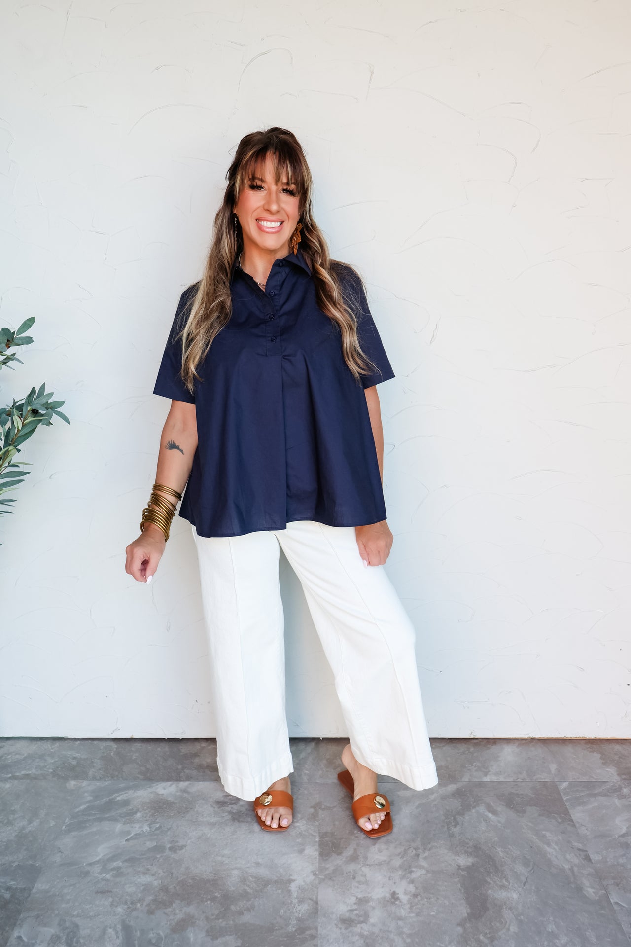 Midnight View Solid Collared Top