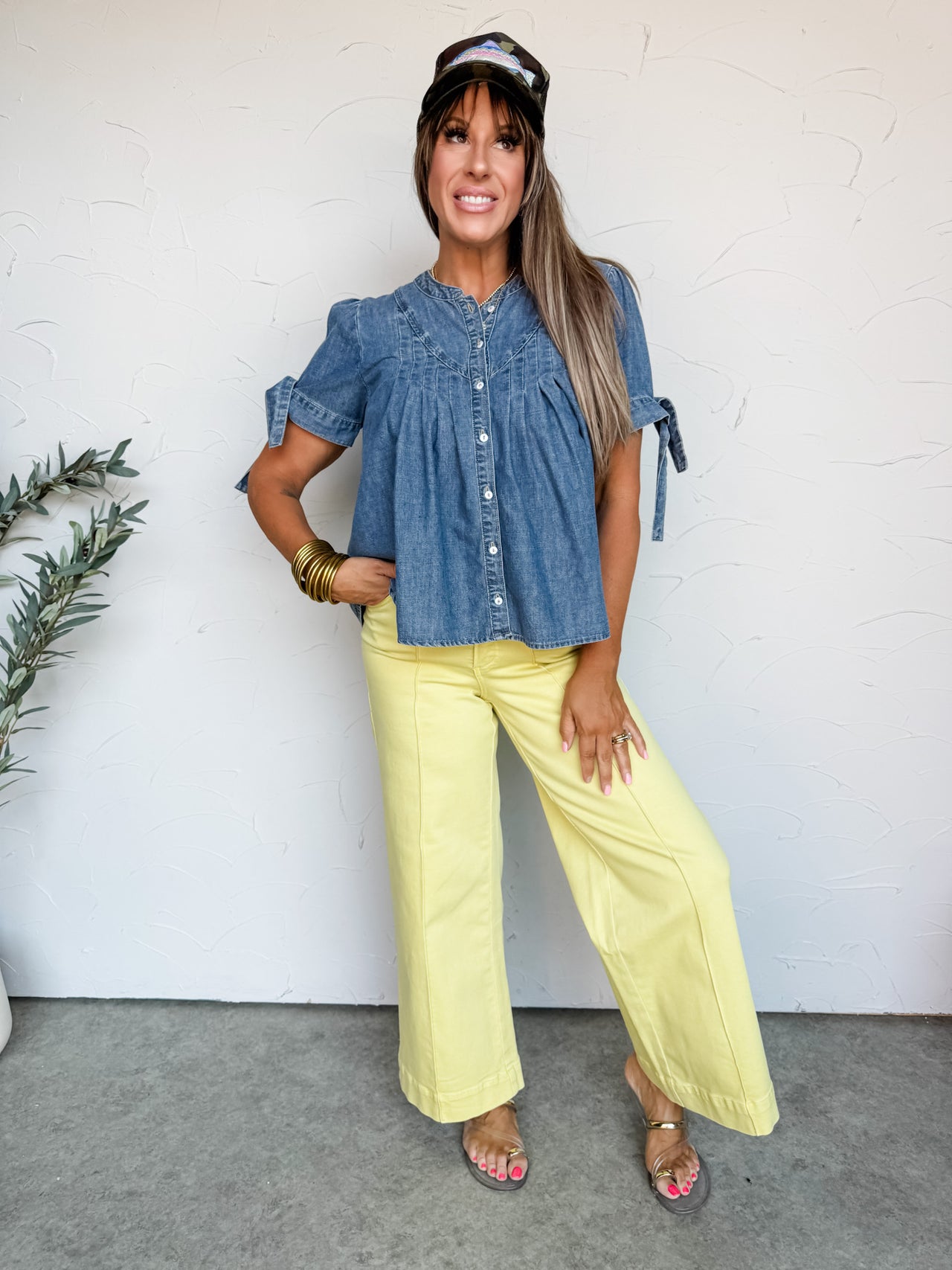 Lift You Up Tie Sleeve Denim Top
