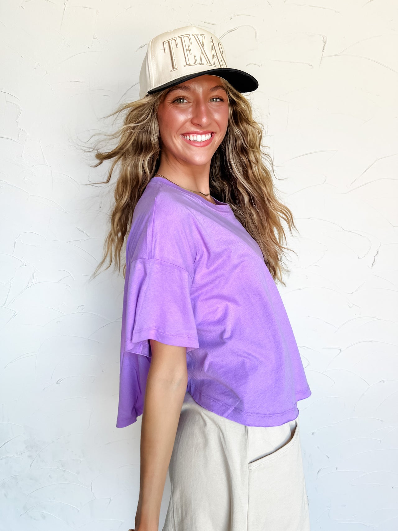 Look Before You Rounded Hem Top- Lavender