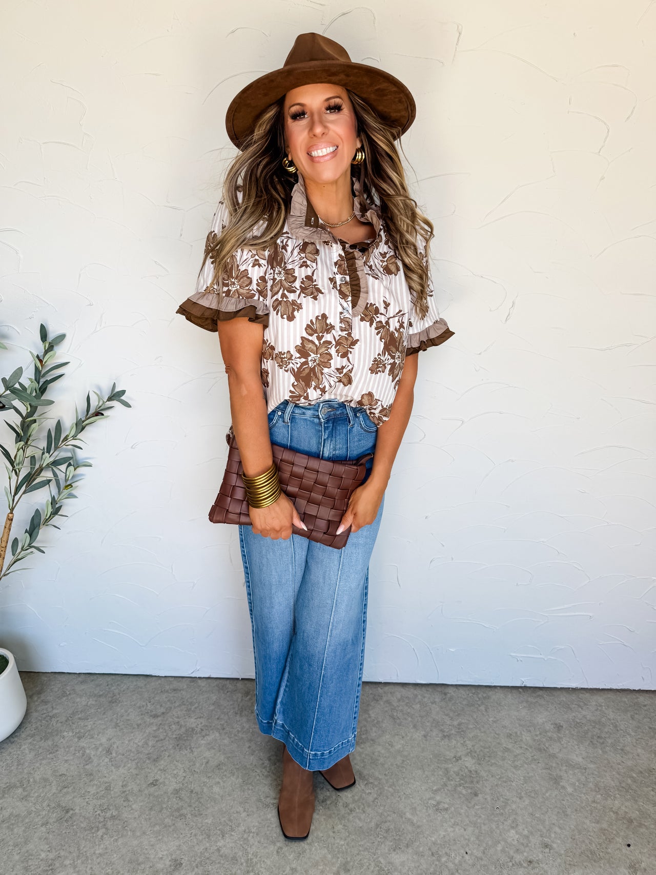 In My Feels Floral & Stripe Ruffle Accent Top