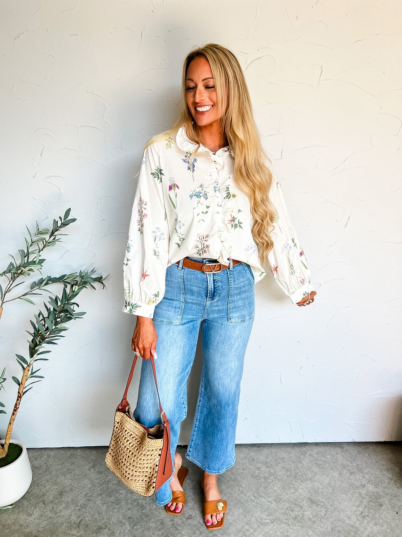Time Is Valuable Button Down Floral Top