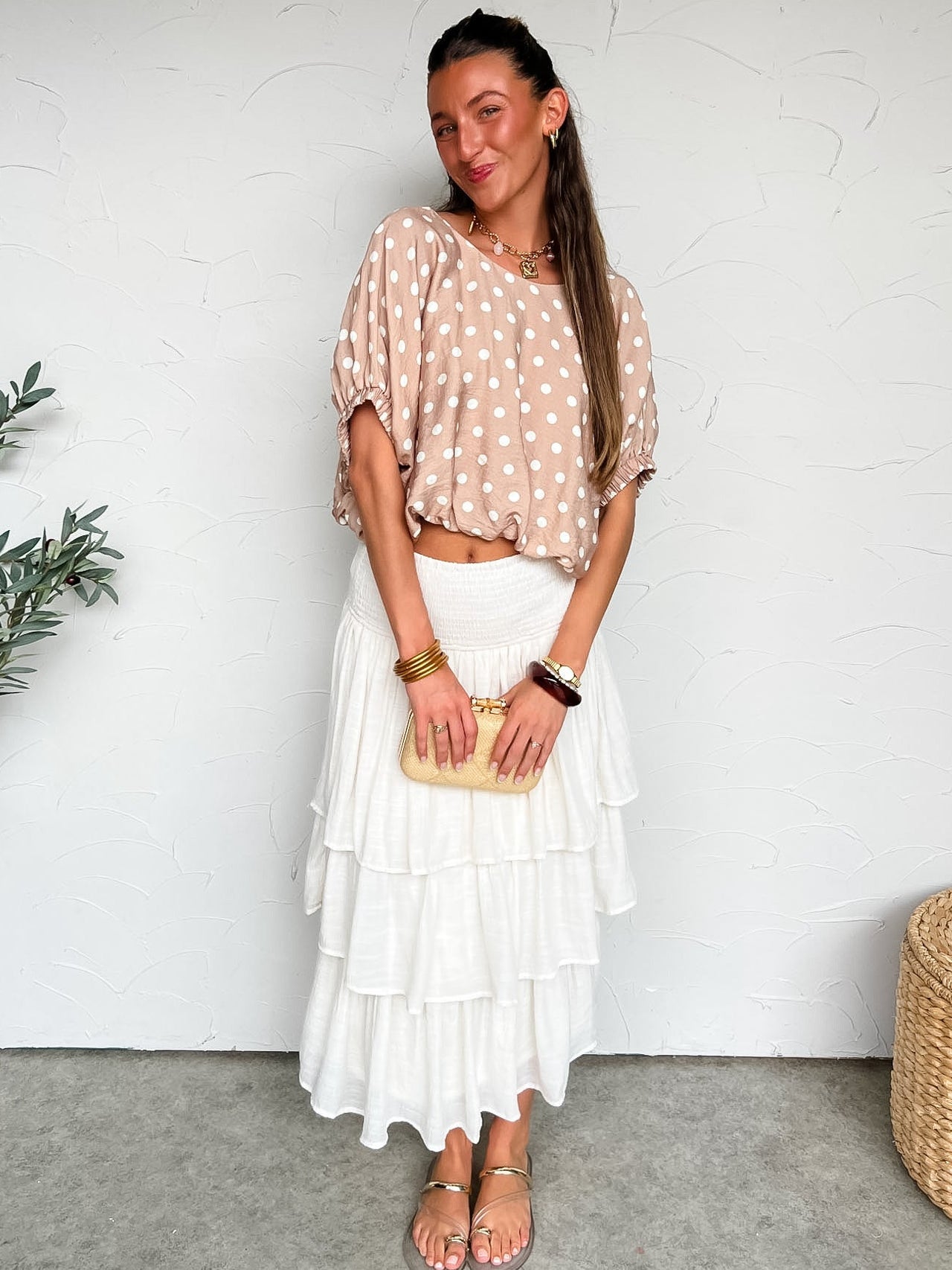 Stay Good Polka Dot Ruffle Sleeve Top
