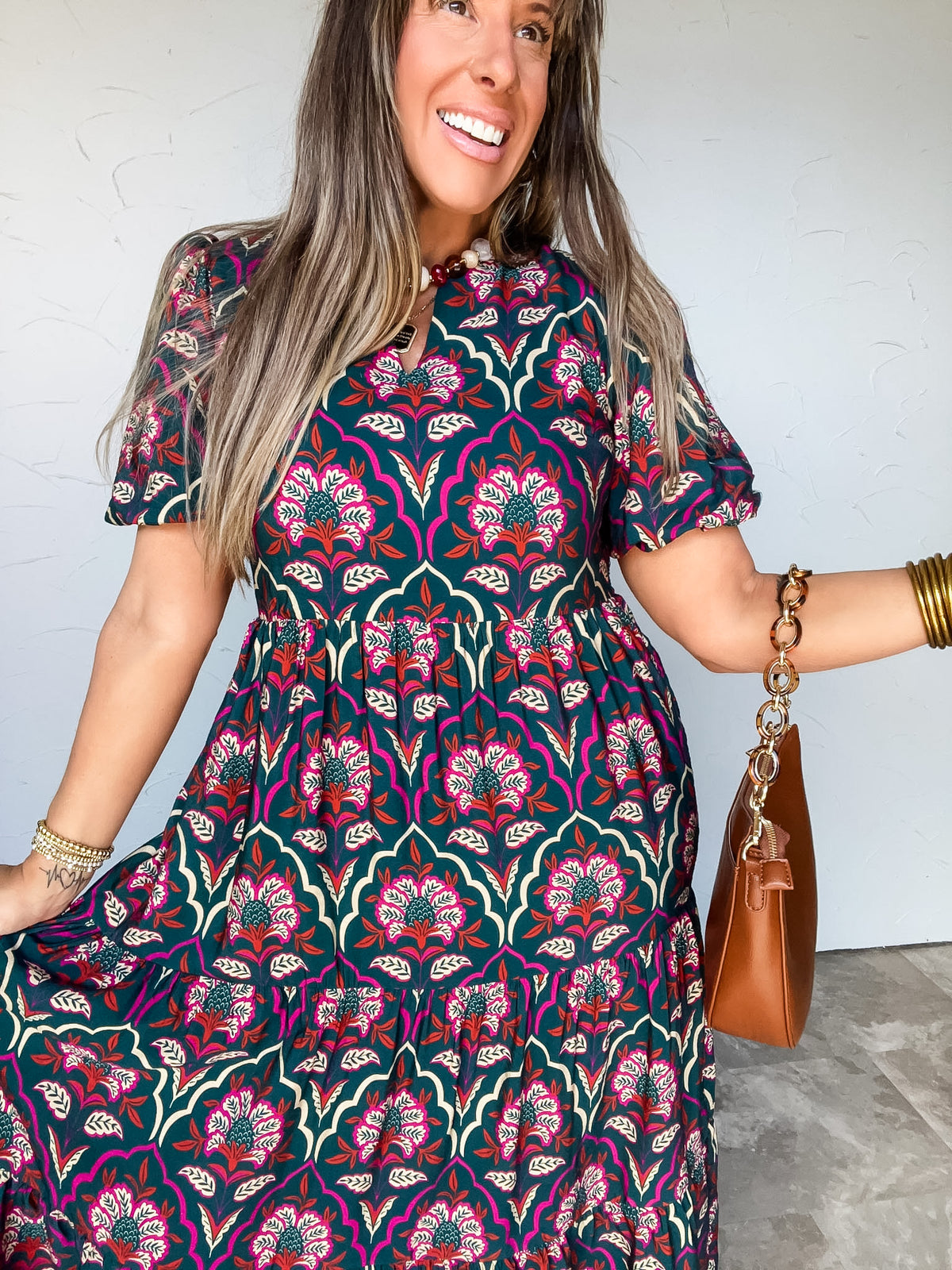 Made With Love Tiered Printed Midi Dress