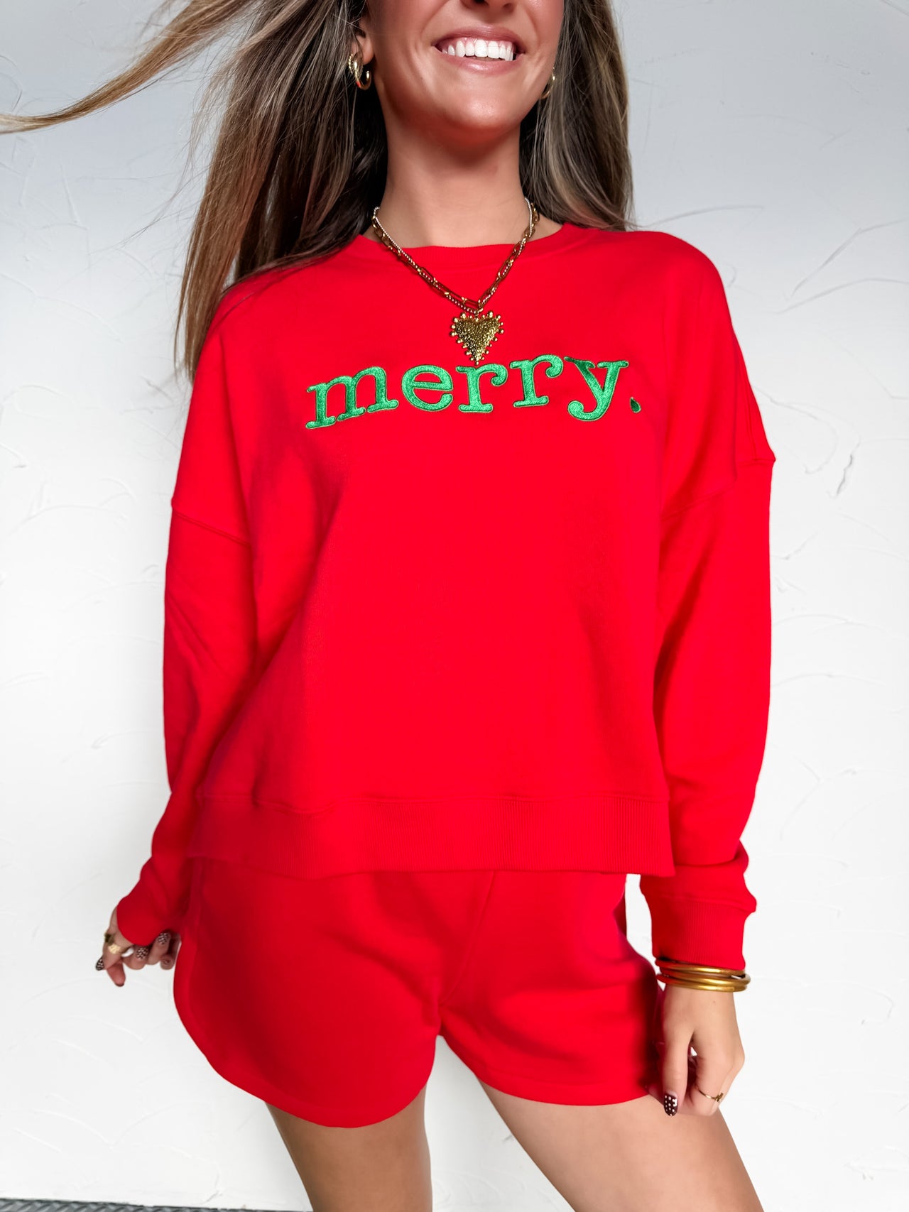 Merry Embroidered Fleece Comfy Set- Ruby