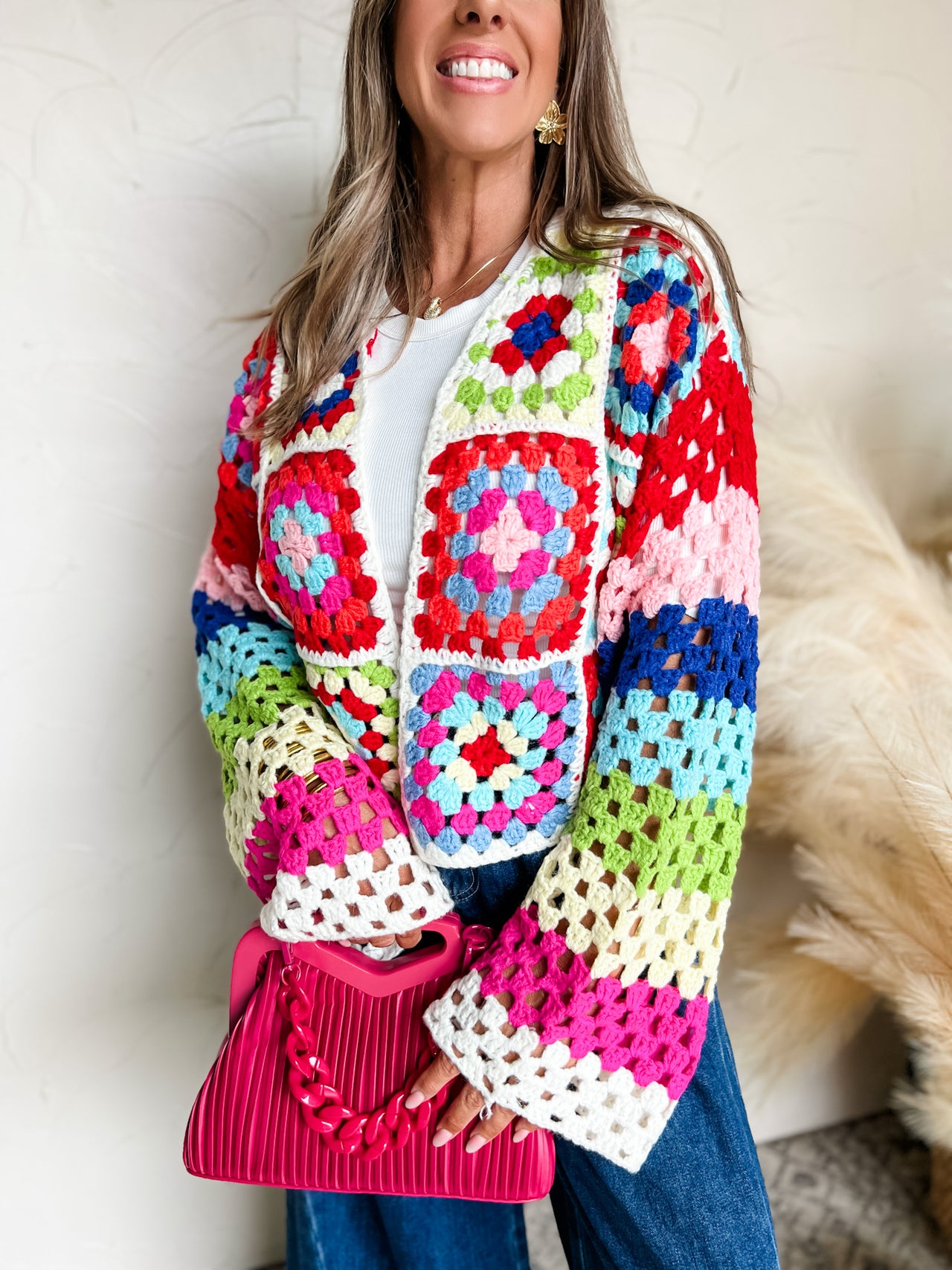 So Nostalgic Crochet Granny Square Crop Cardigan