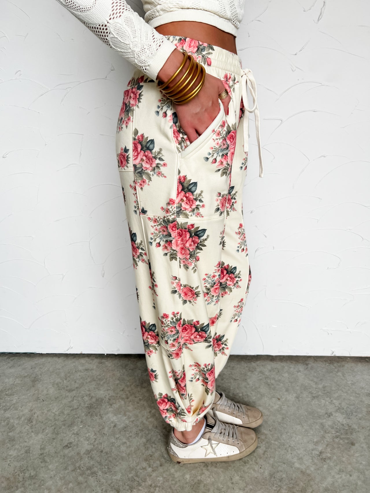 Garden Glow Floral Drawstring Joggers